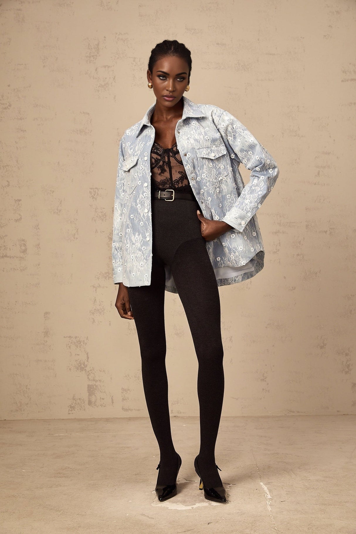 Marina Denim Jacket Blue Floral Sequin Applique