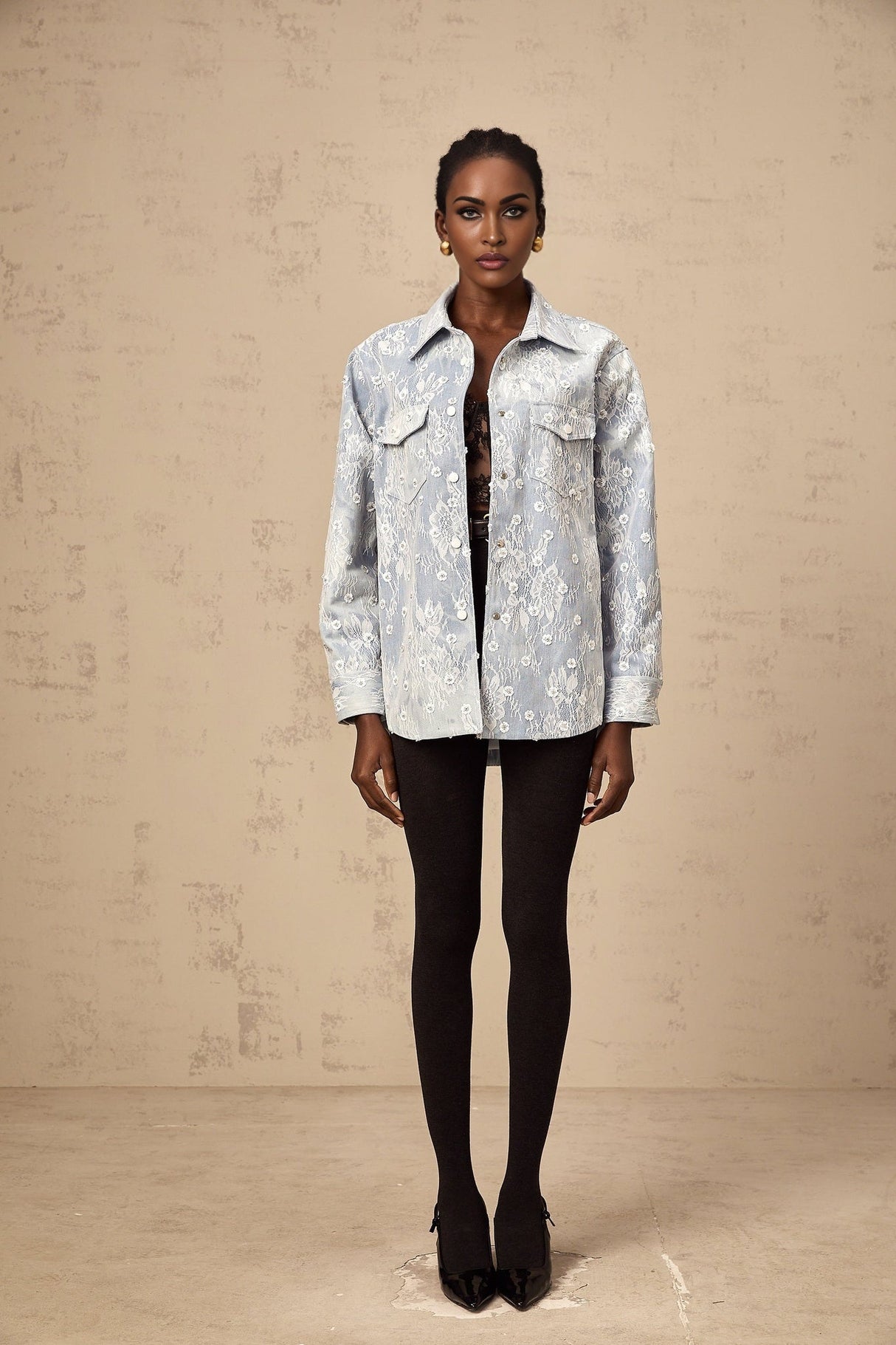 Marina Denim Jacket Blue Floral Sequin Applique