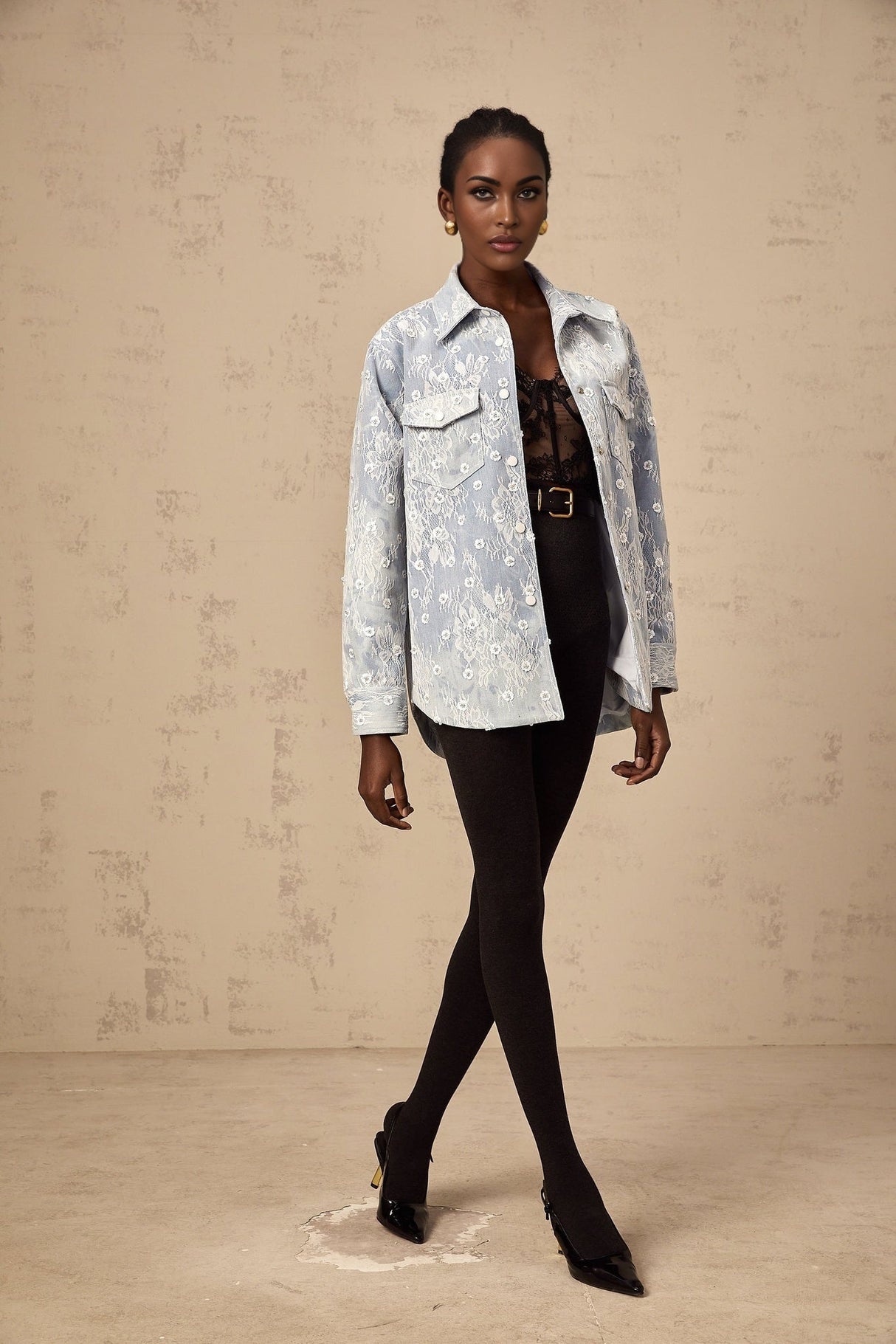 Marina Denim Jacket Blue Floral Sequin Applique