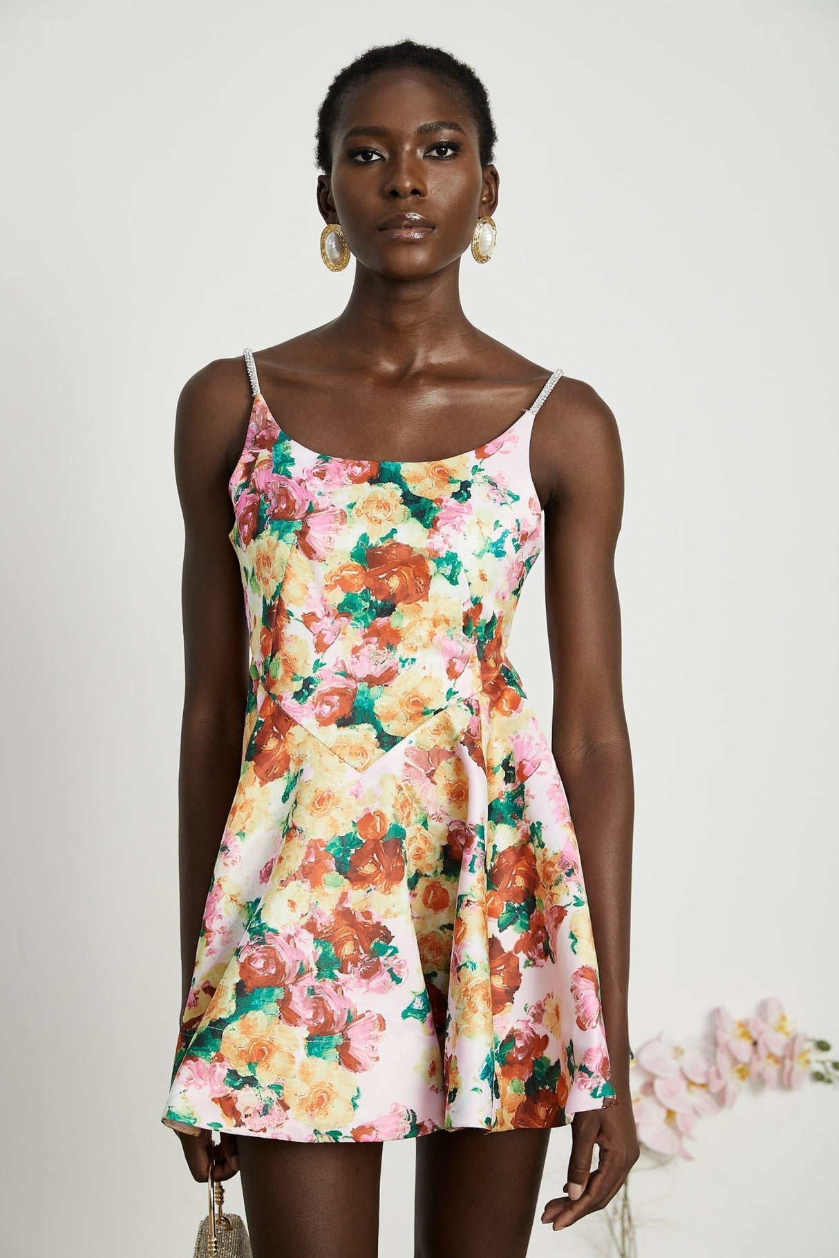 Marina Mini Dress Floral ALine Square Neck Chic