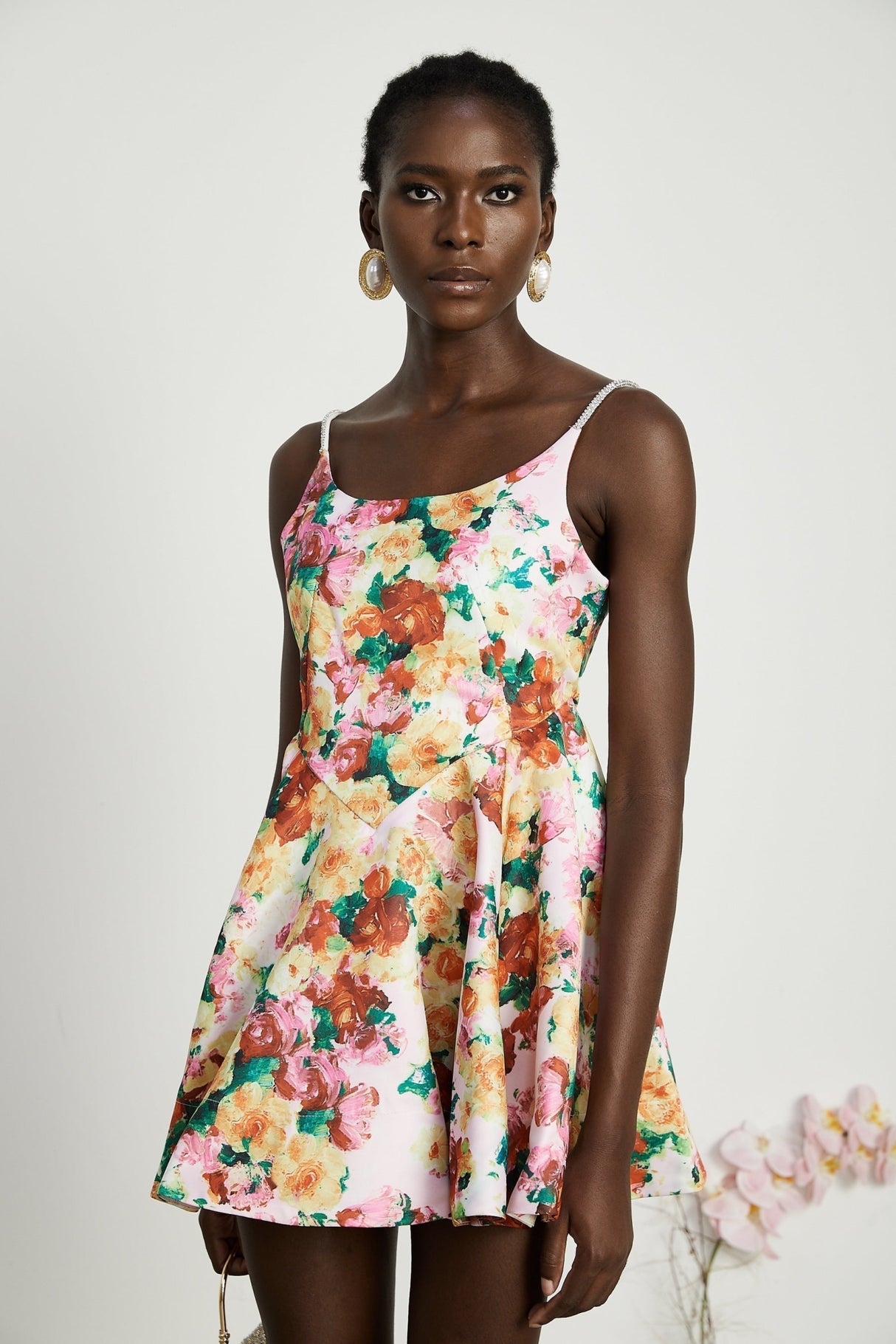 Marina Mini Dress Floral ALine Square Neck Chic