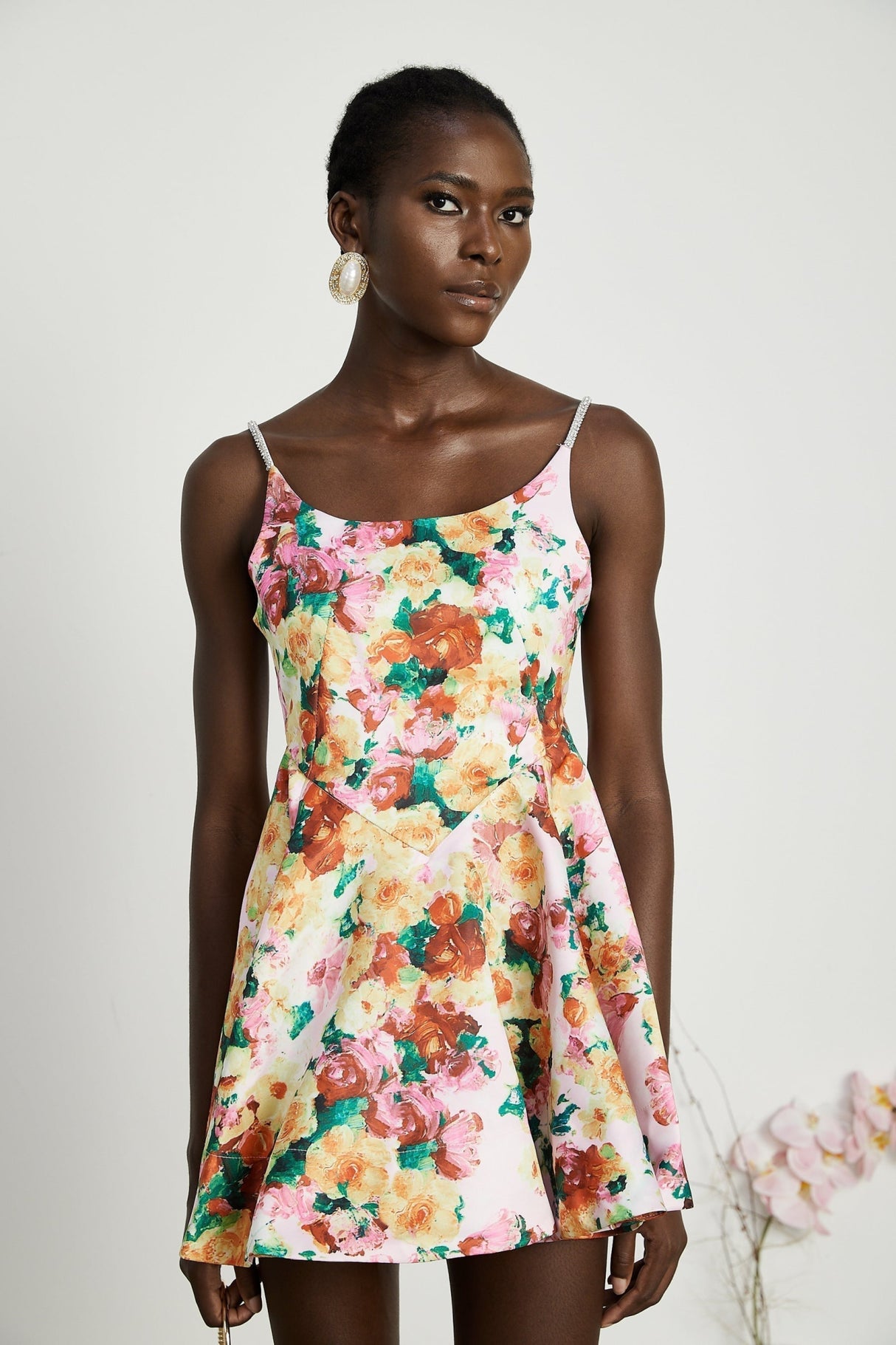 Marina Mini Dress Floral ALine Square Neck Chic