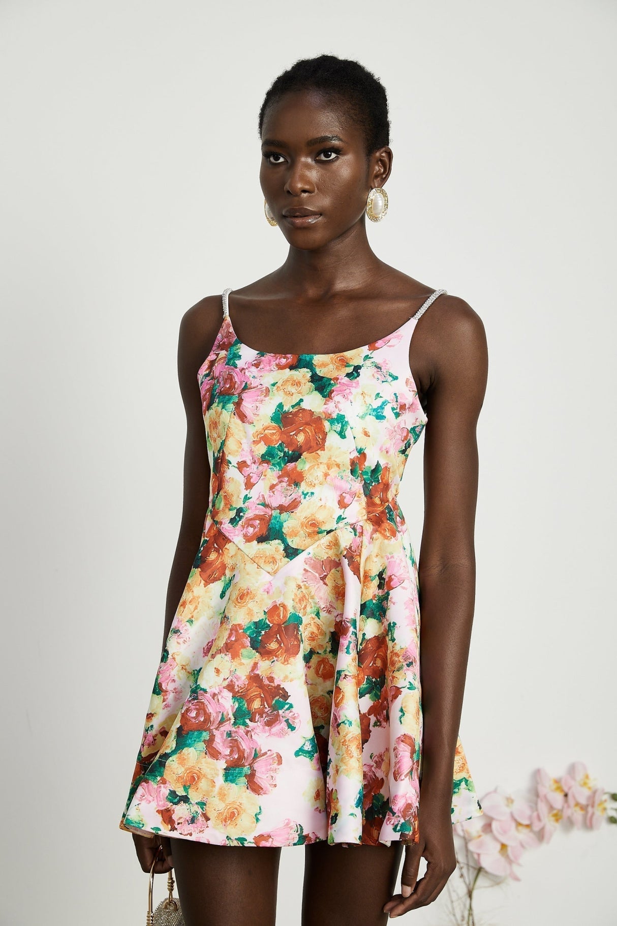 Marina Mini Dress Floral ALine Square Neck Chic