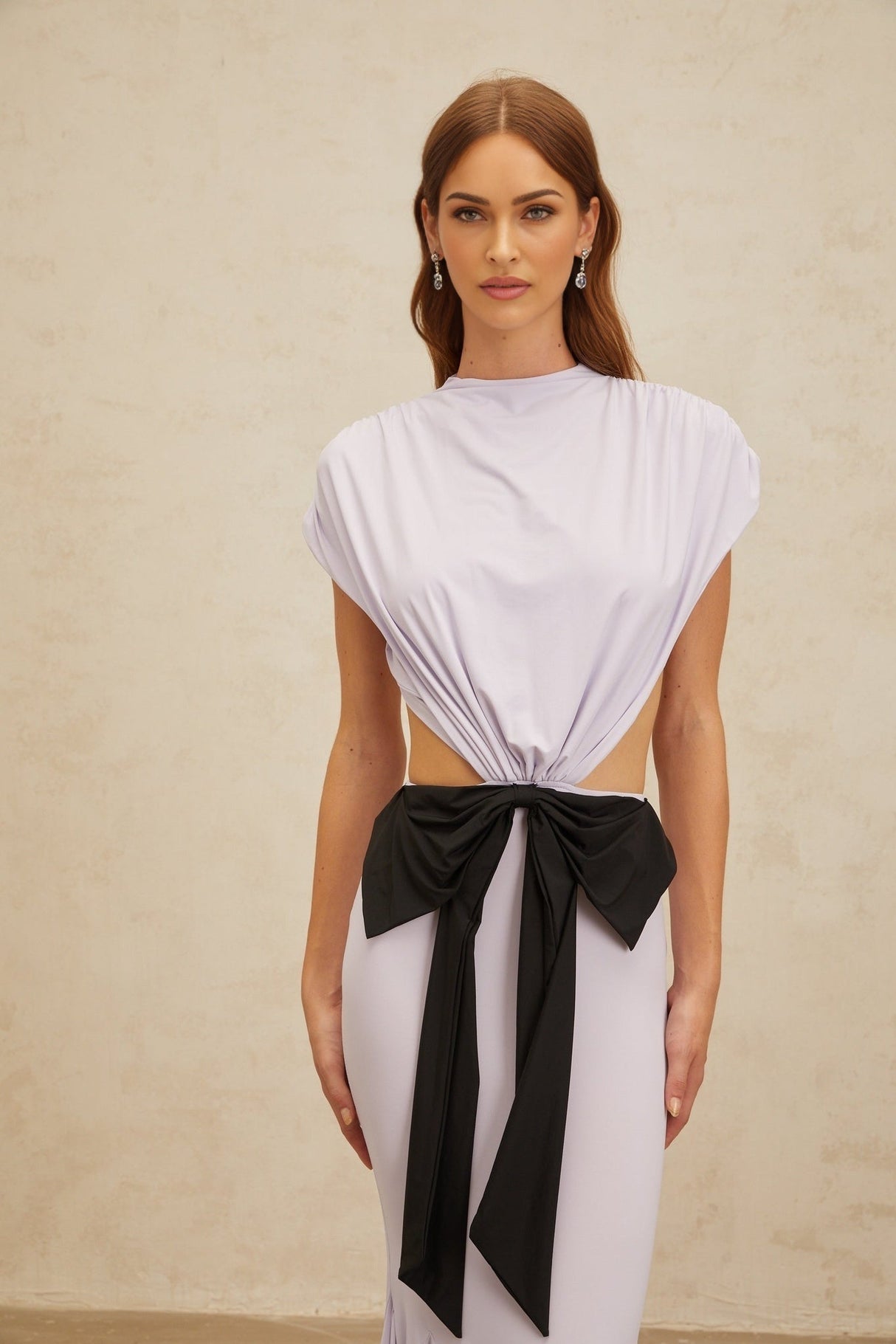 Mariolina Maxi Dress - Cap Sleeves - Cut - Out Design - Open Back detail