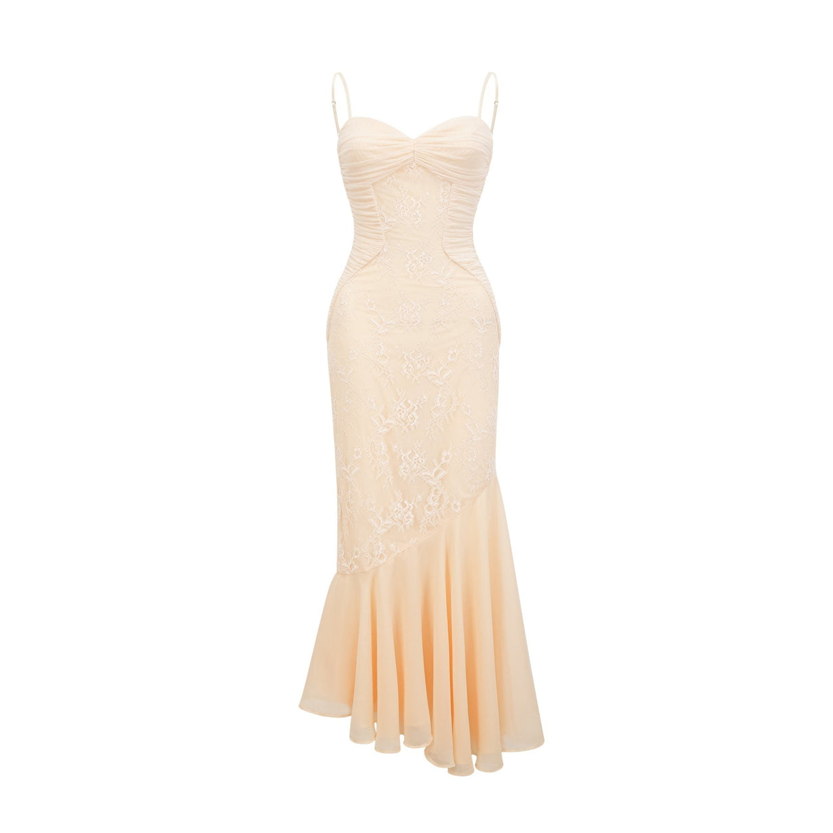 Mariolina Sleeveless Midi Dress with Bustier Style and Lace Detailing