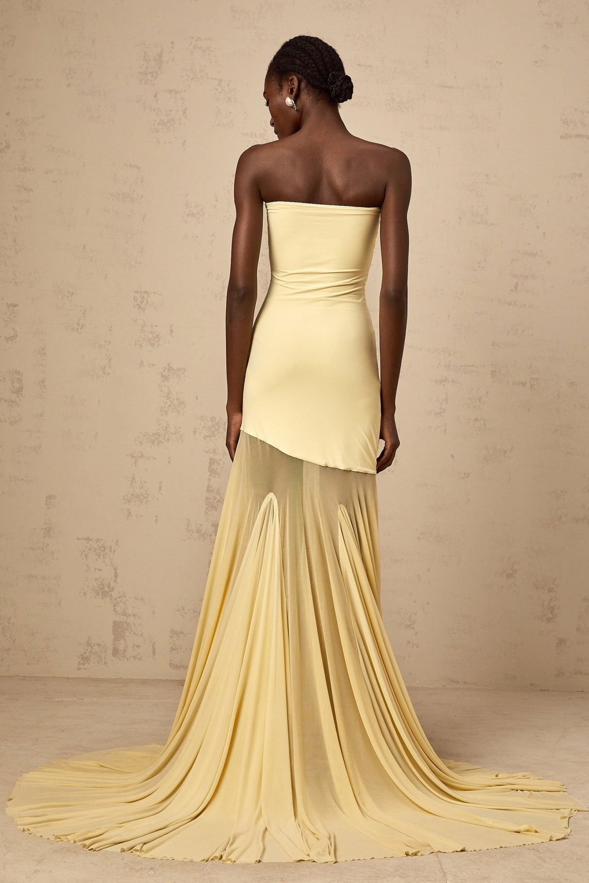 Marisa Sun - Kissed Yellow Maxi Dress with Off - Shoulder Pleated Tulle