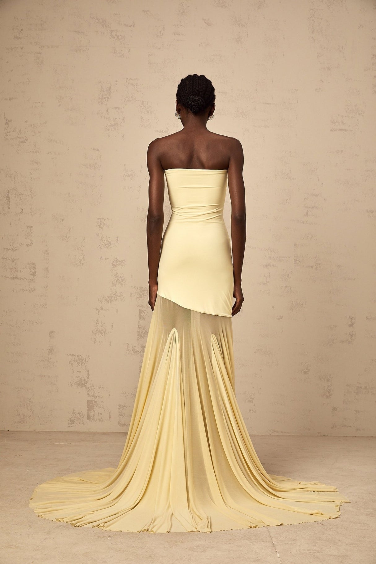 Marisa Sun - Kissed Yellow Maxi Dress with Off - Shoulder Pleated Tulle