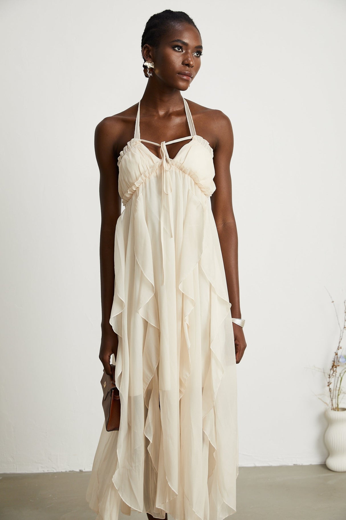 Mariuccia Halter Neck A - Line Midi Dress