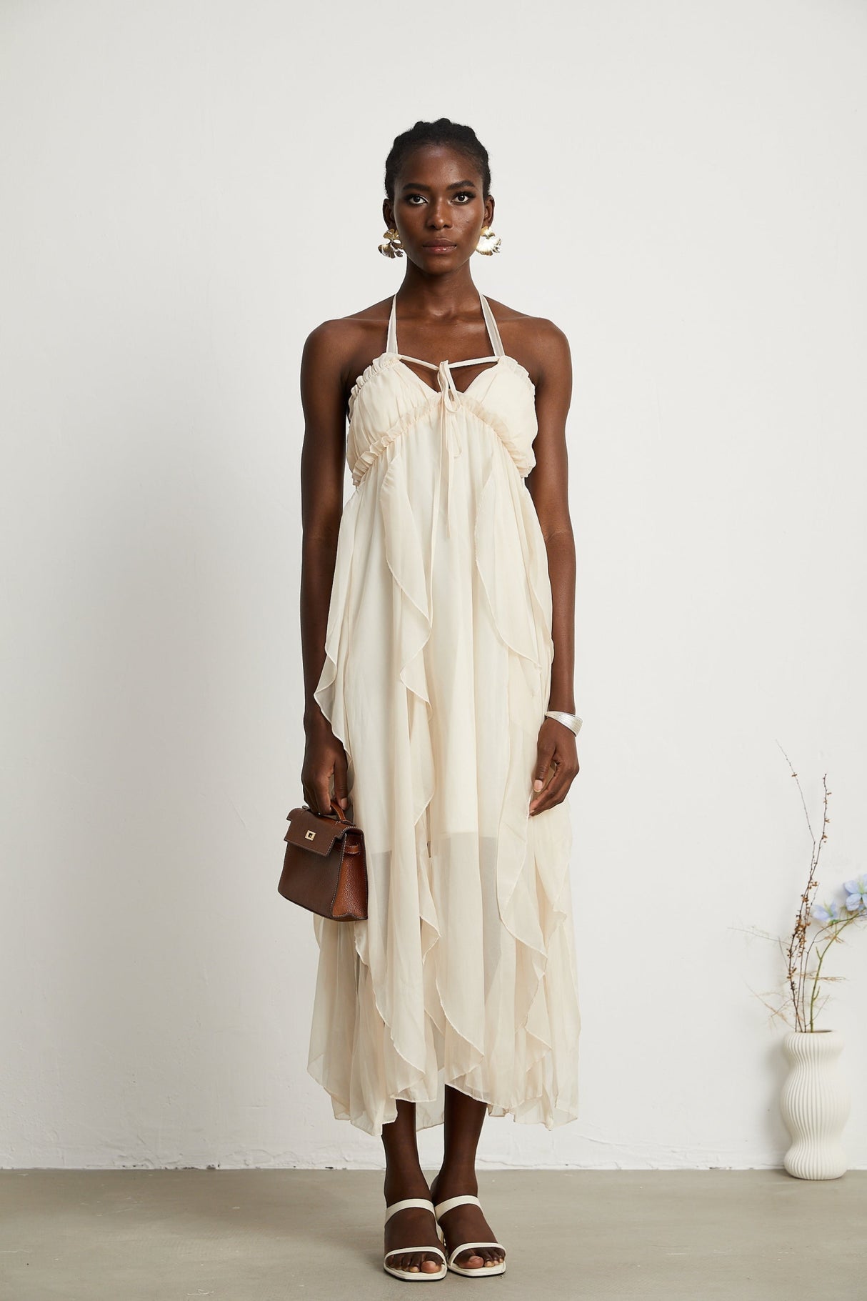 Mariuccia Halter Neck A - Line Midi Dress