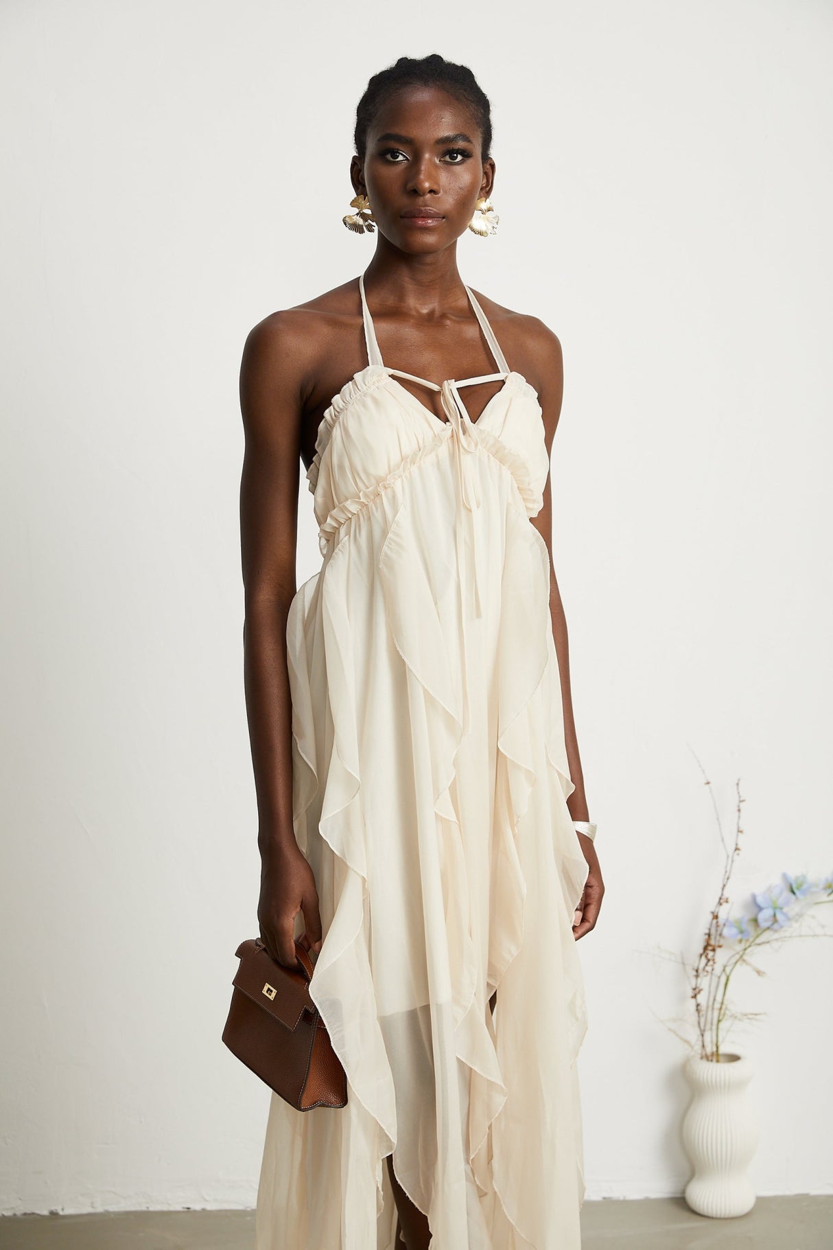 Mariuccia Halter Neck A - Line Midi Dress