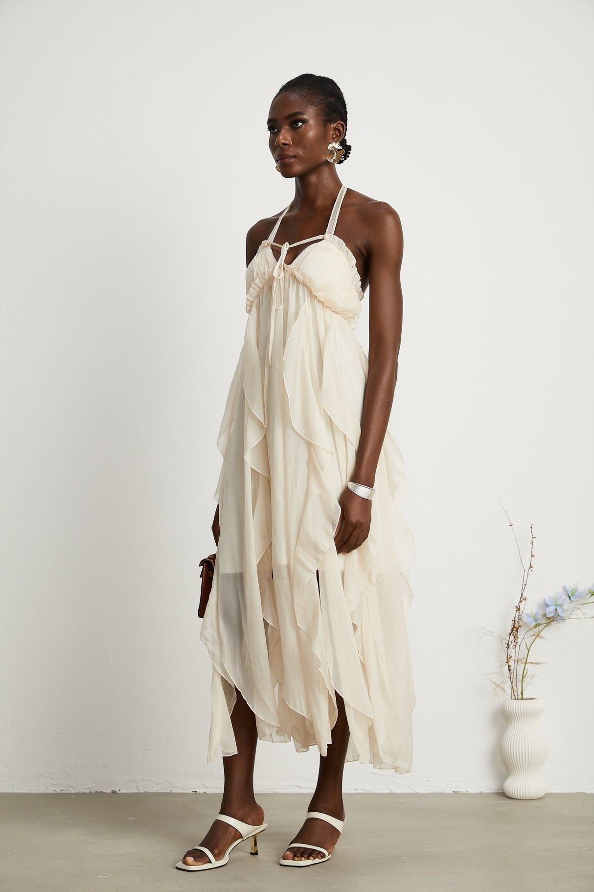 Mariuccia Halter Neck A - Line Midi Dress