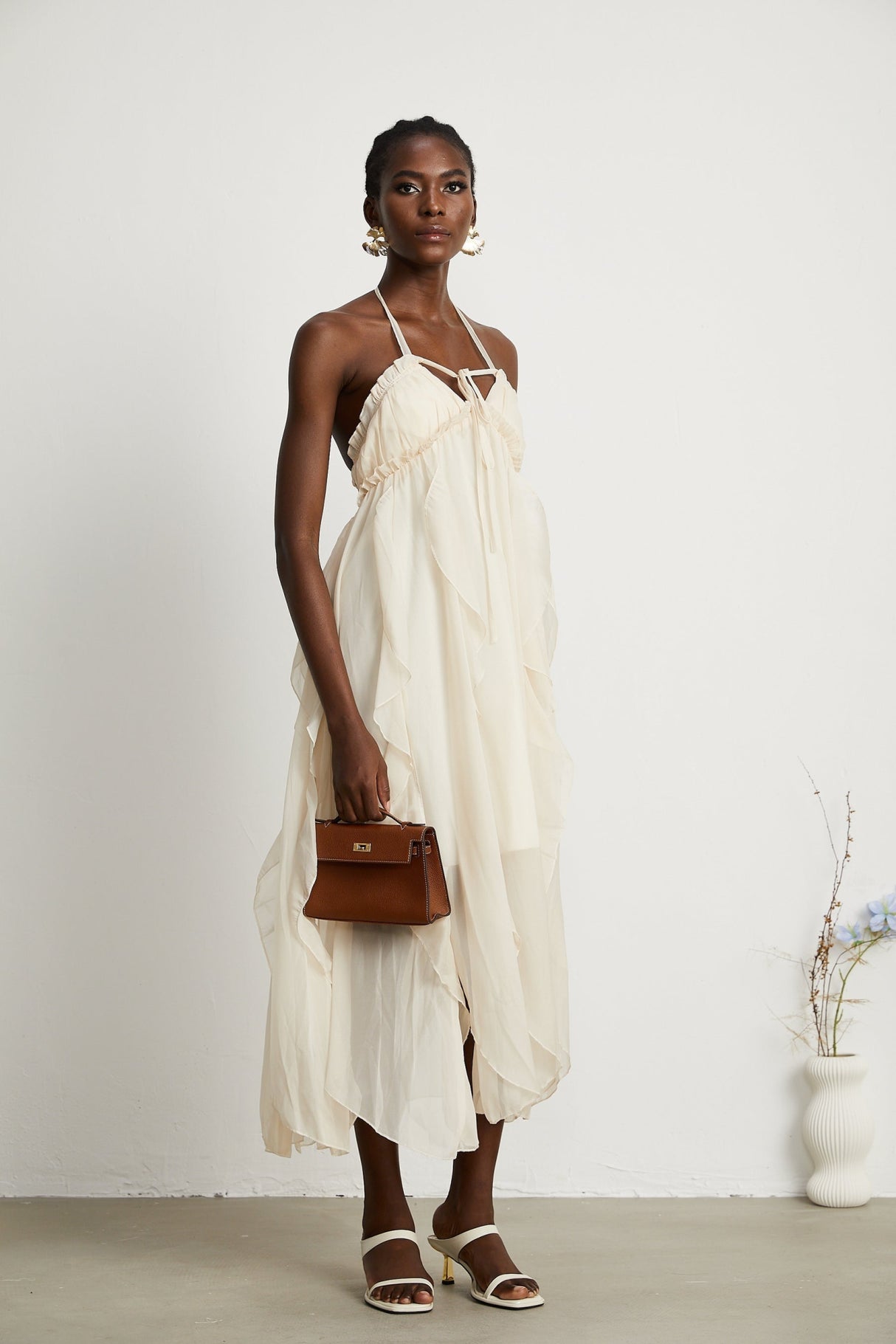 Mariuccia Halter Neck A - Line Midi Dress