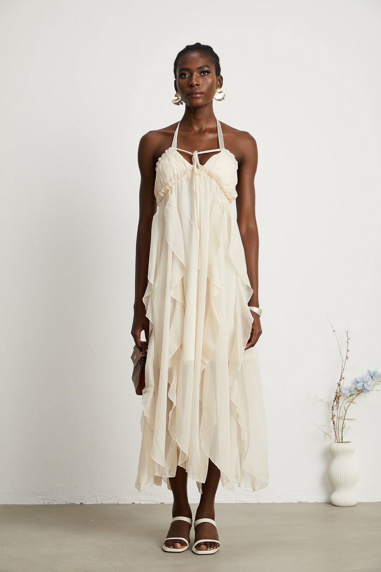 Mariuccia Halter Neck A - Line Midi Dress