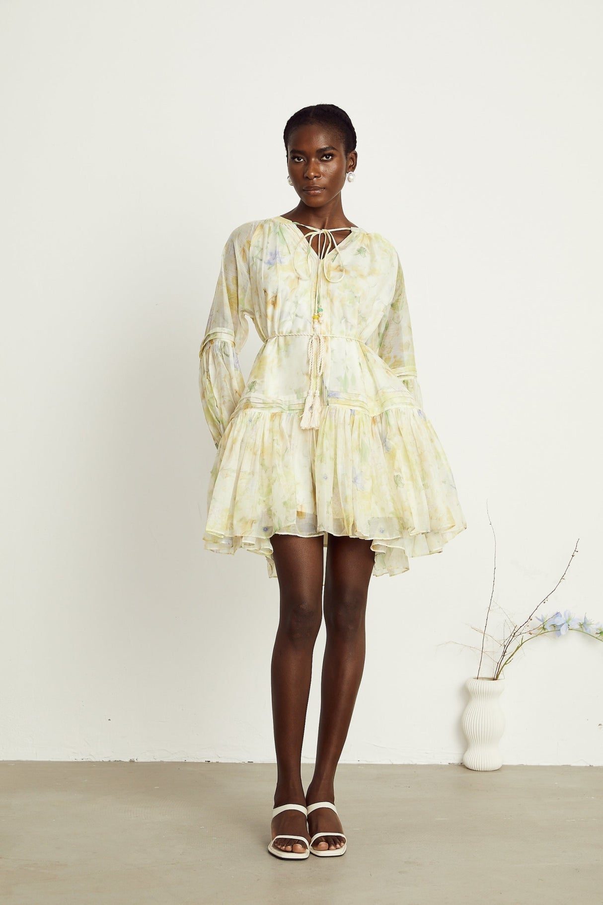 Mariuccia Mini Dress Mariuccia Floral Print Yellow Flared Thigh