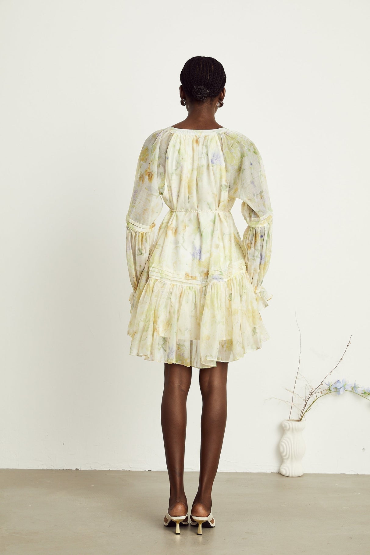 Mariuccia Mini Dress Mariuccia Floral Print Yellow Flared Thigh