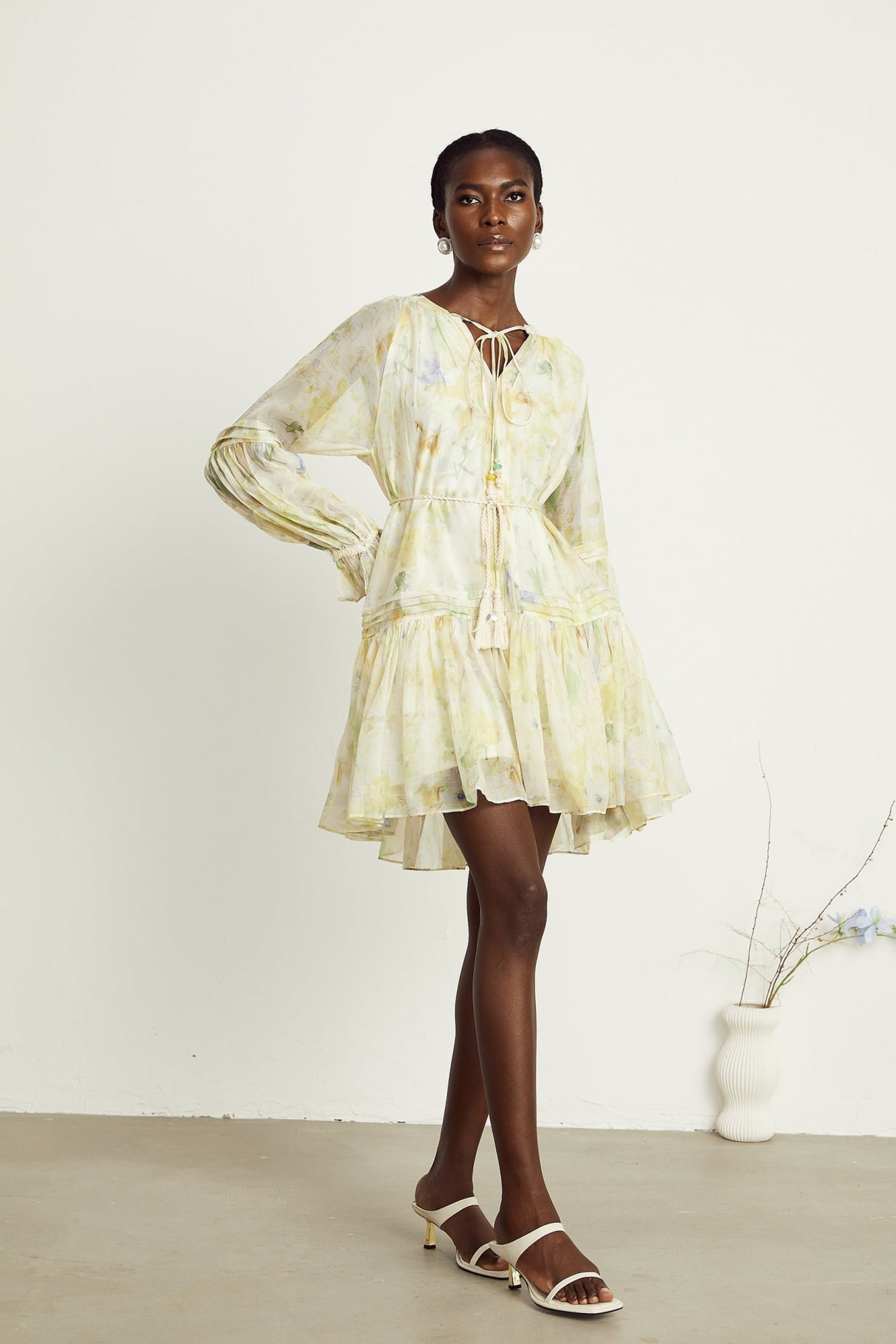 Mariuccia Mini Dress Mariuccia Floral Print Yellow Flared Thigh