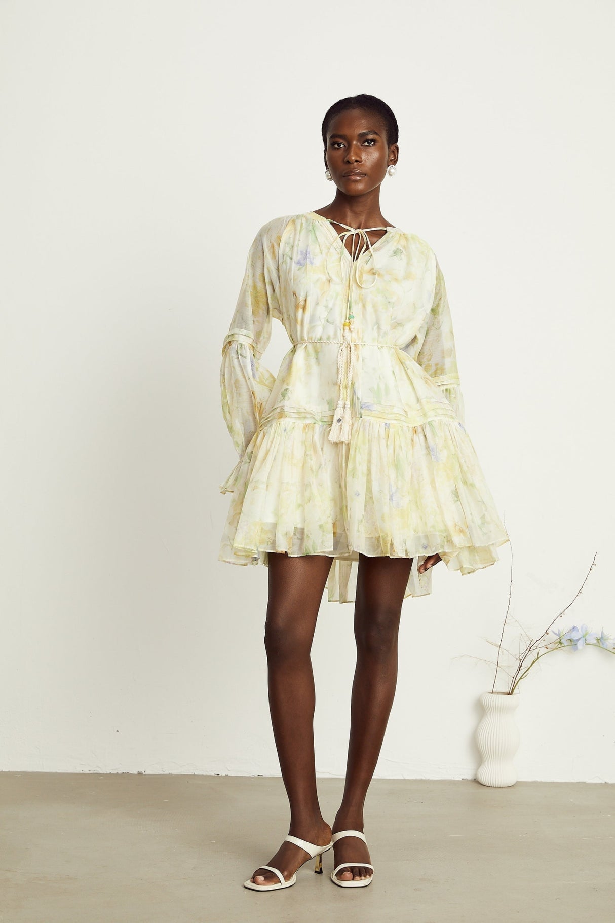 Mariuccia Mini Dress Mariuccia Floral Print Yellow Flared Thigh