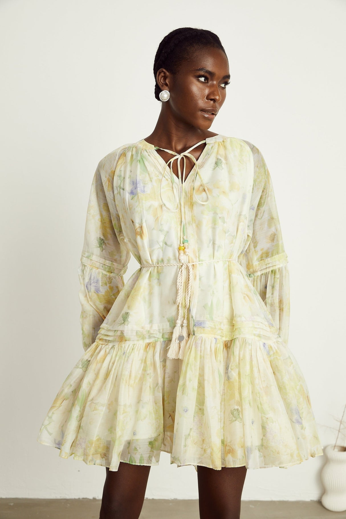 Mariuccia Mini Dress Mariuccia Floral Print Yellow Flared Thigh