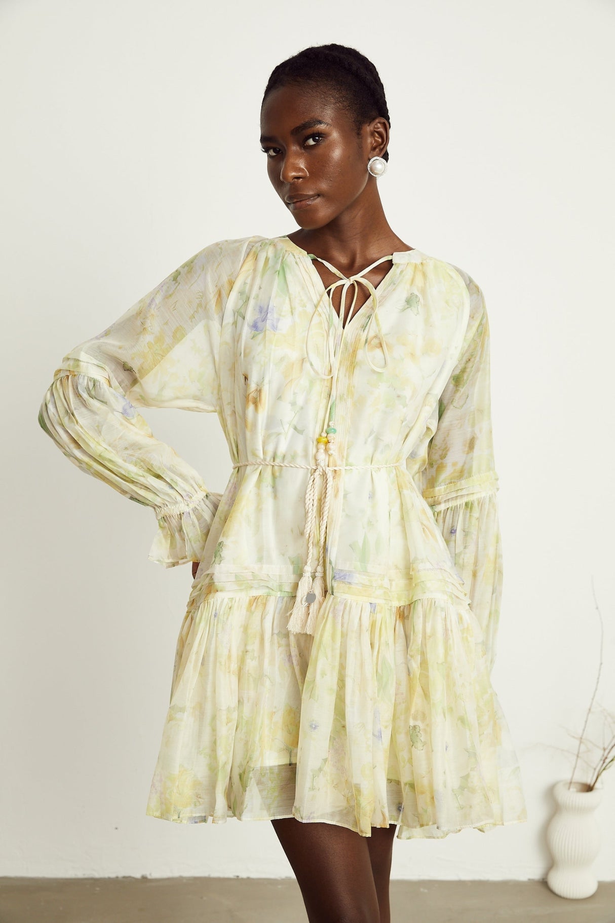 Mariuccia Mini Dress Mariuccia Floral Print Yellow Flared Thigh