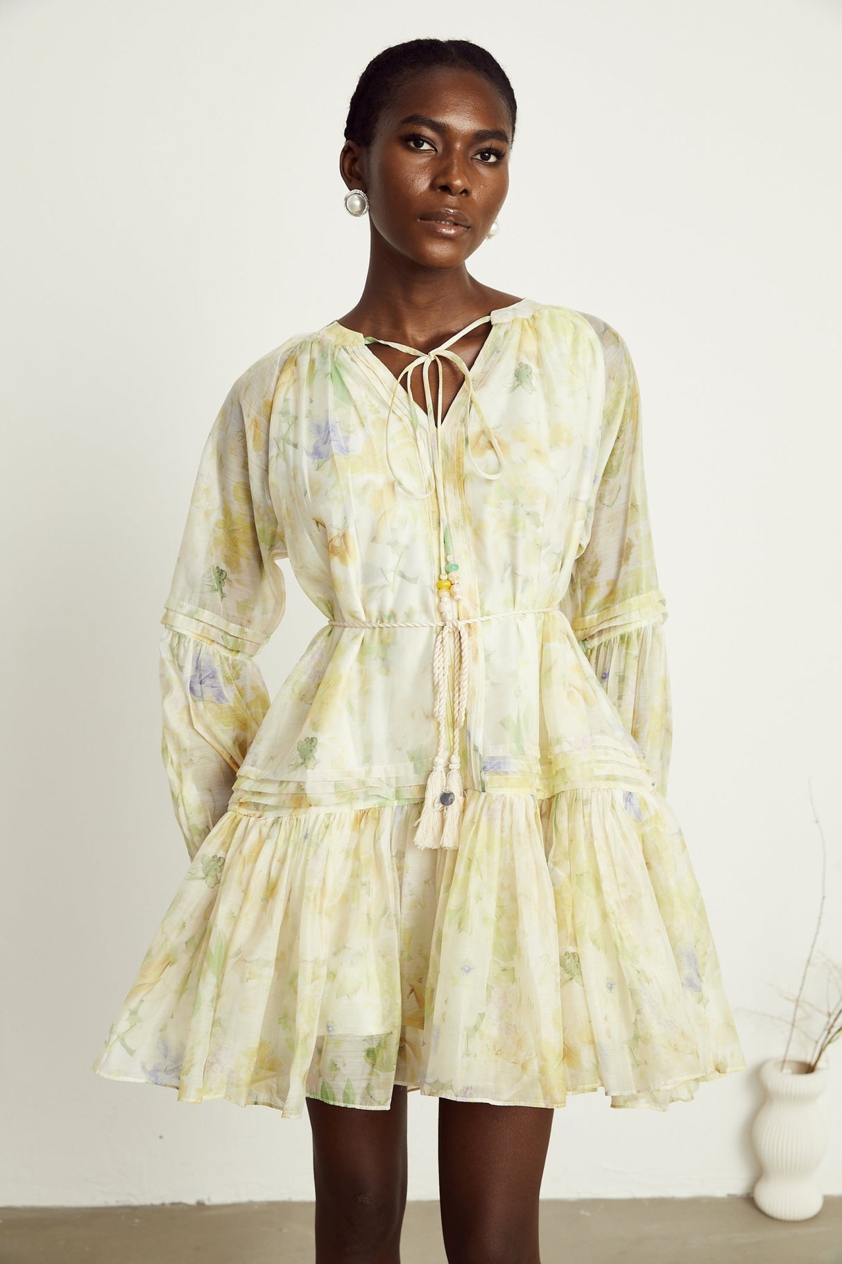 Mariuccia Mini Dress Mariuccia Floral Print Yellow Flared Thigh