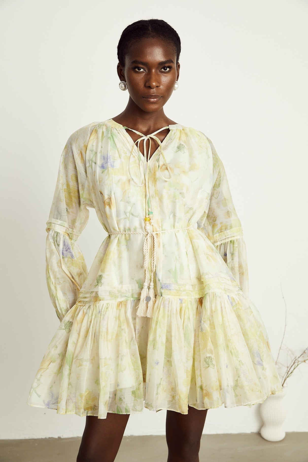 Mariuccia Mini Dress Mariuccia Floral Print Yellow Flared Thigh