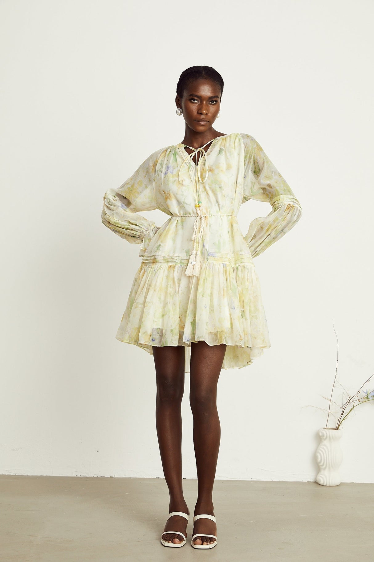 Mariuccia Mini Dress Mariuccia Floral Print Yellow Flared Thigh