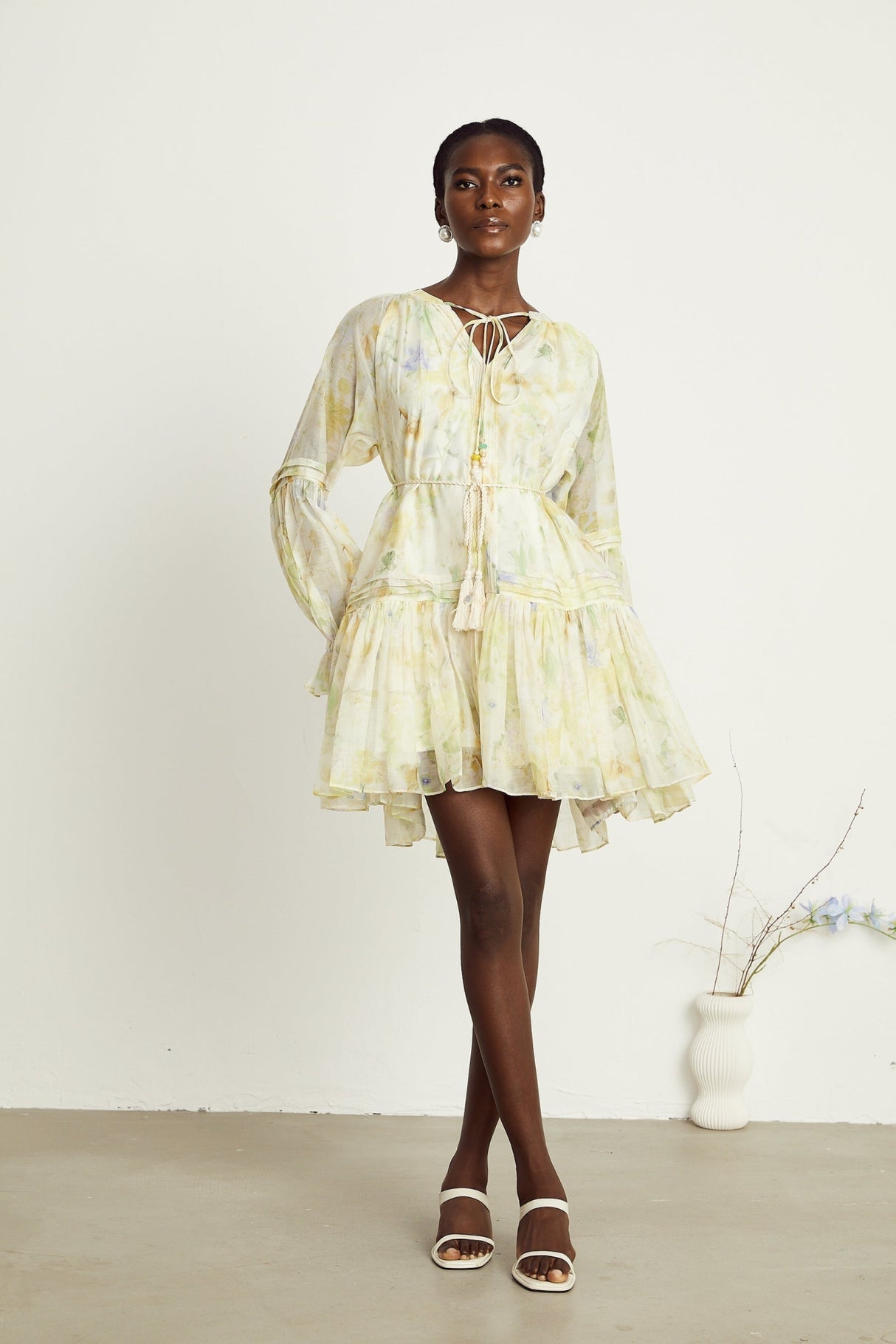 Mariuccia Mini Dress Mariuccia Floral Print Yellow Flared Thigh