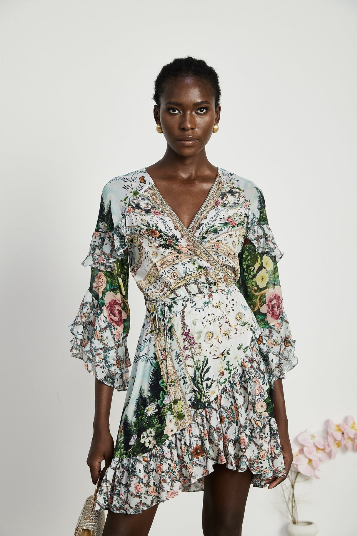 Mariuccia Mini Dress - V Neck - Open back - Renaissance Romance - Crystal Embellishment