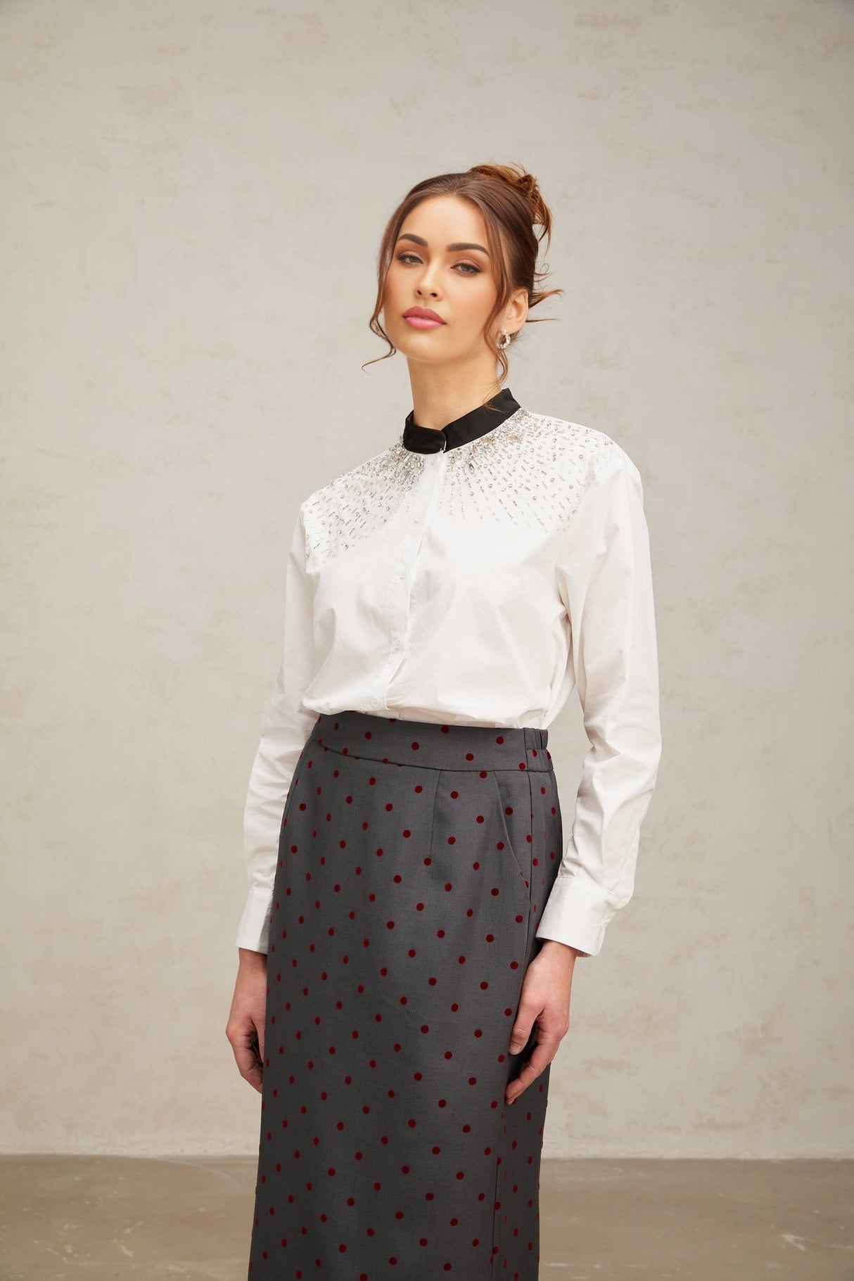 Mariuccia Shirt Mariuccia Color Blocked Crystal Embellished White