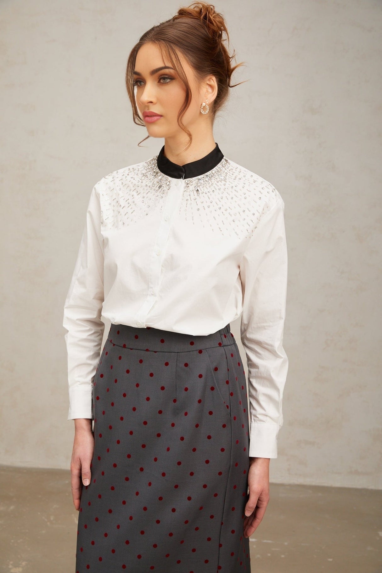 Mariuccia Shirt Mariuccia Color Blocked Crystal Embellished White