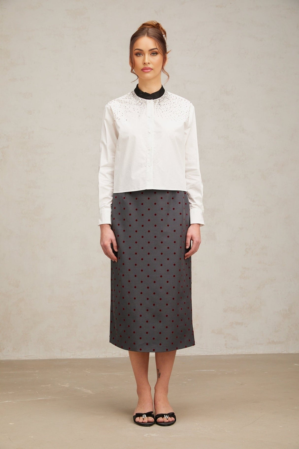 Mariuccia Shirt Mariuccia Color Blocked Crystal Embellished White