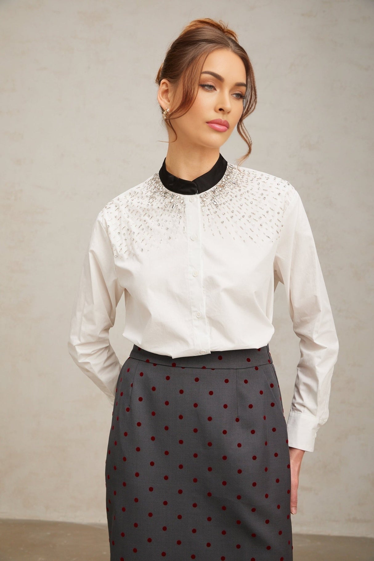 Mariuccia Shirt Mariuccia Color Blocked Crystal Embellished White