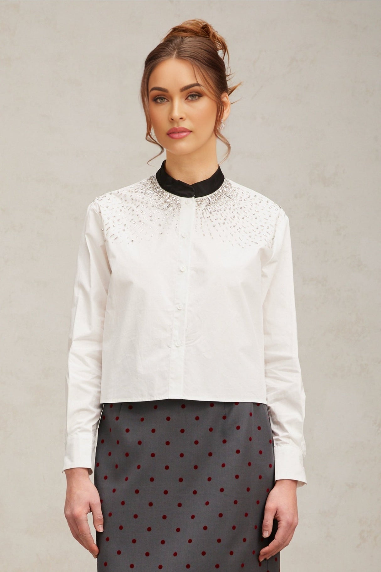 Mariuccia Shirt Mariuccia Color Blocked Crystal Embellished White
