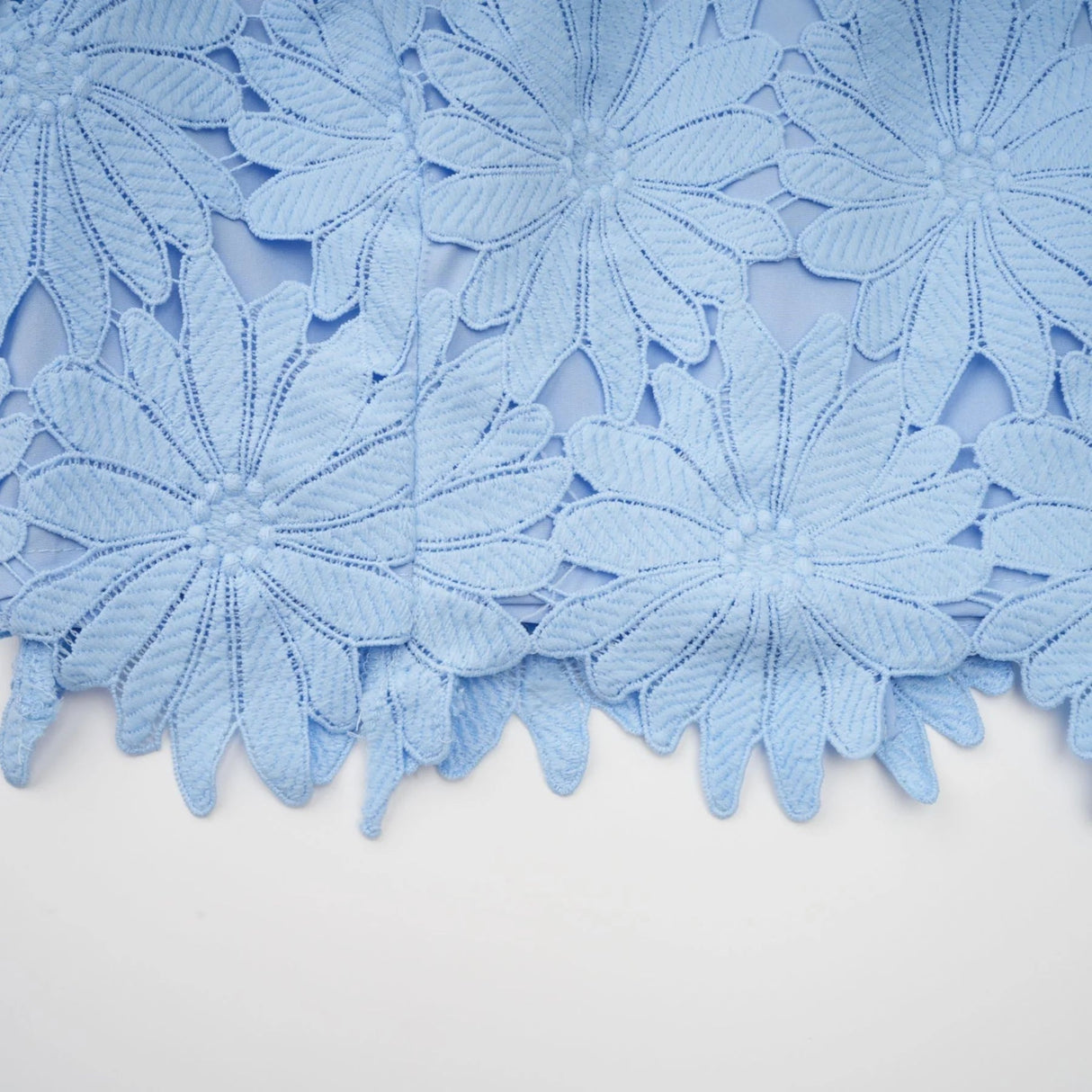 Mariuccia Top & Skirt Set Blue Guipure Lace Floral Cut - Out Scallop Trim Calf - Length