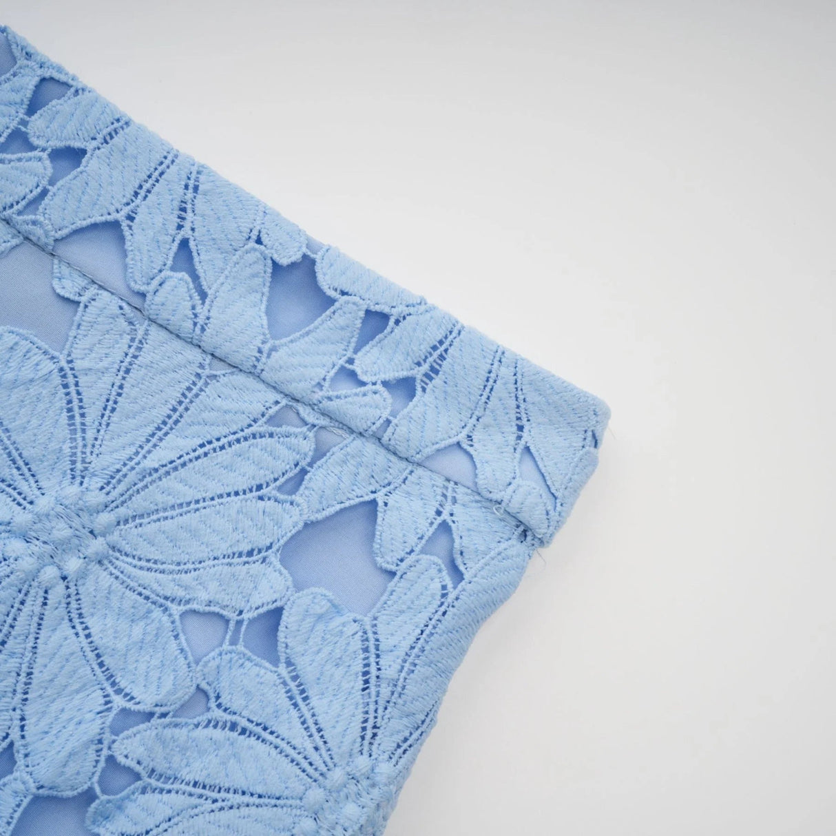 Mariuccia Top & Skirt Set Blue Guipure Lace Floral Cut - Out Scallop Trim Calf - Length