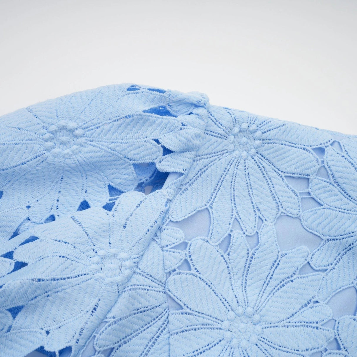 Mariuccia Top & Skirt Set Blue Guipure Lace Floral Cut - Out Scallop Trim Calf - Length