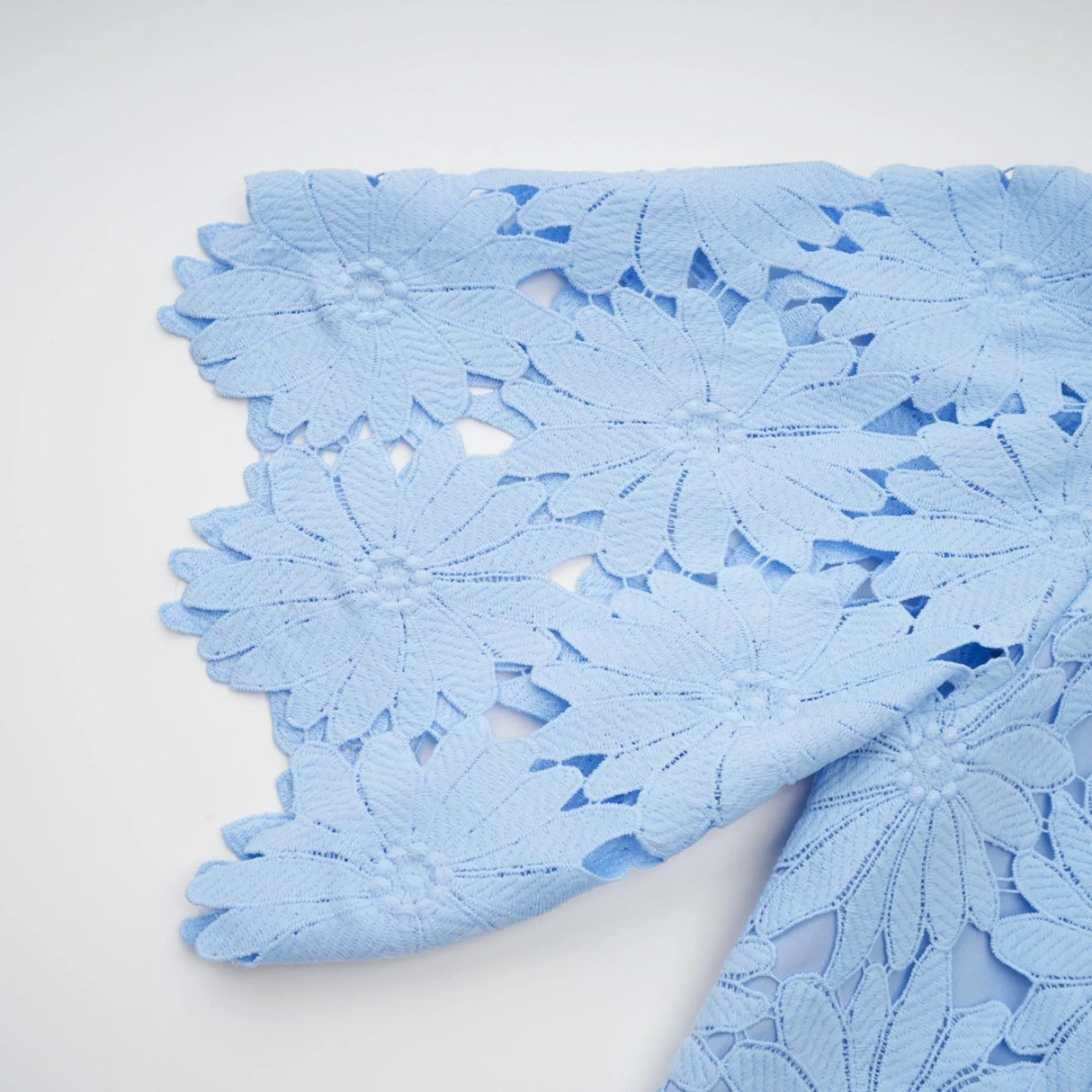 Mariuccia Top & Skirt Set Blue Guipure Lace Floral Cut - Out Scallop Trim Calf - Length