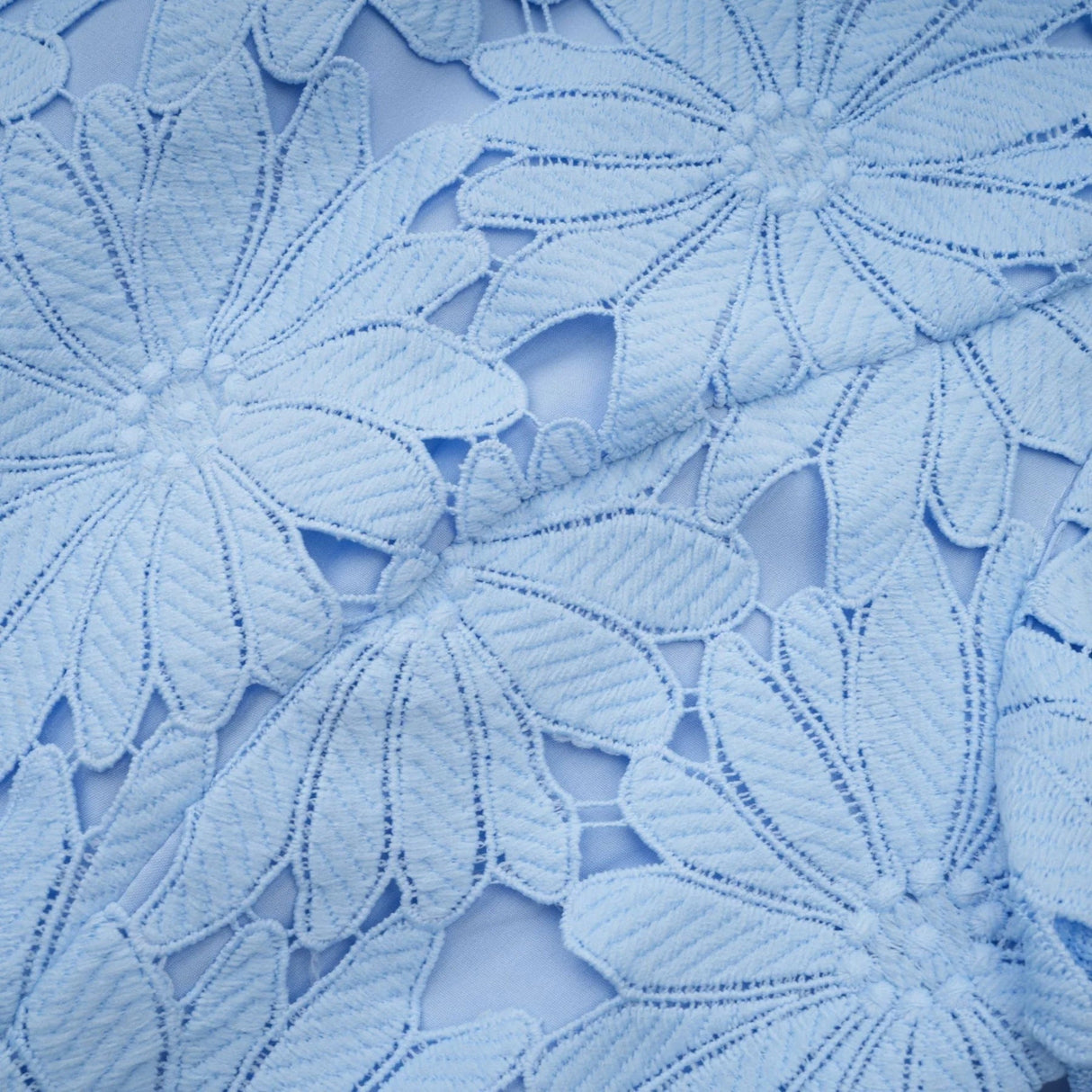 Mariuccia Top & Skirt Set Blue Guipure Lace Floral Cut - Out Scallop Trim Calf - Length