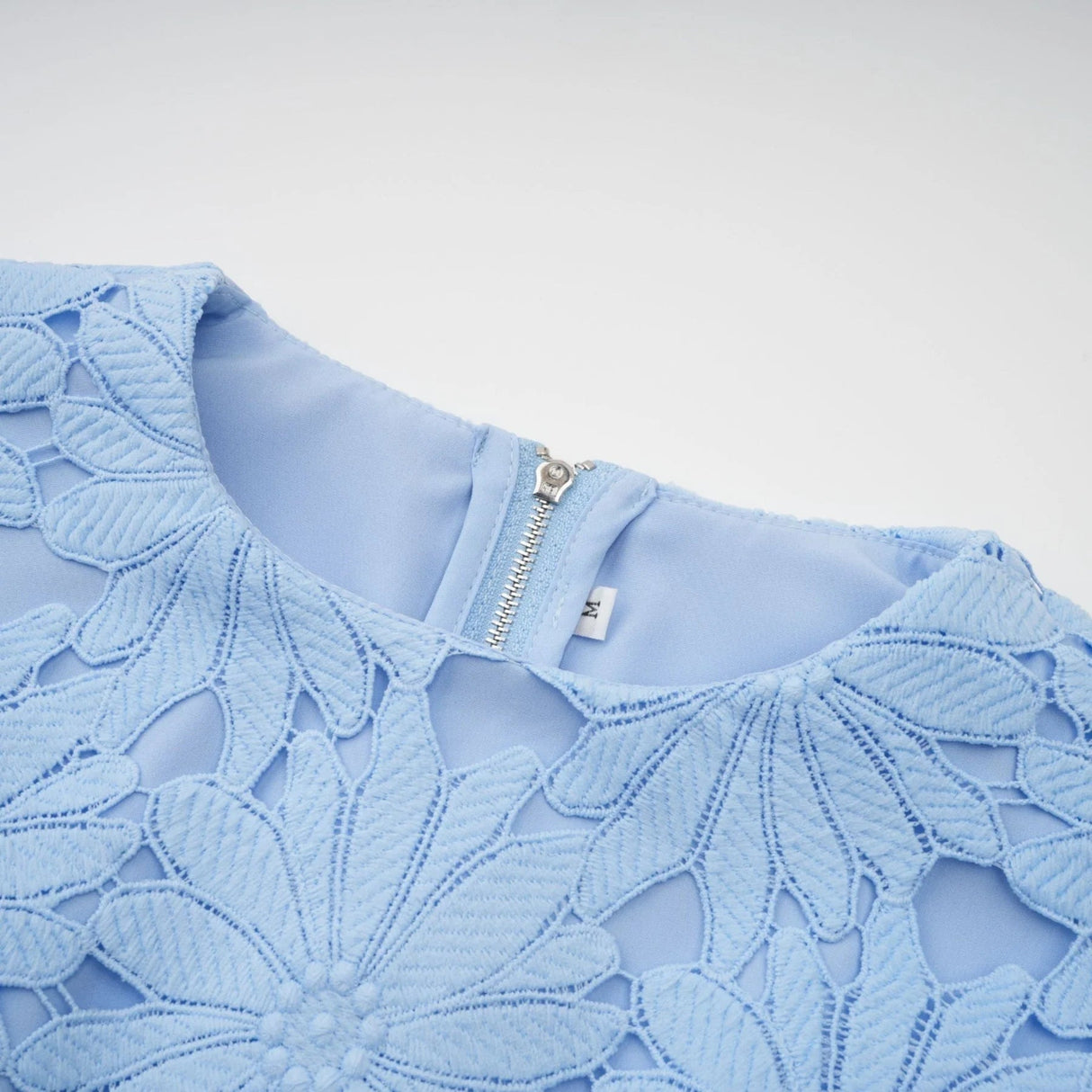 Mariuccia Top & Skirt Set Blue Guipure Lace Floral Cut - Out Scallop Trim Calf - Length