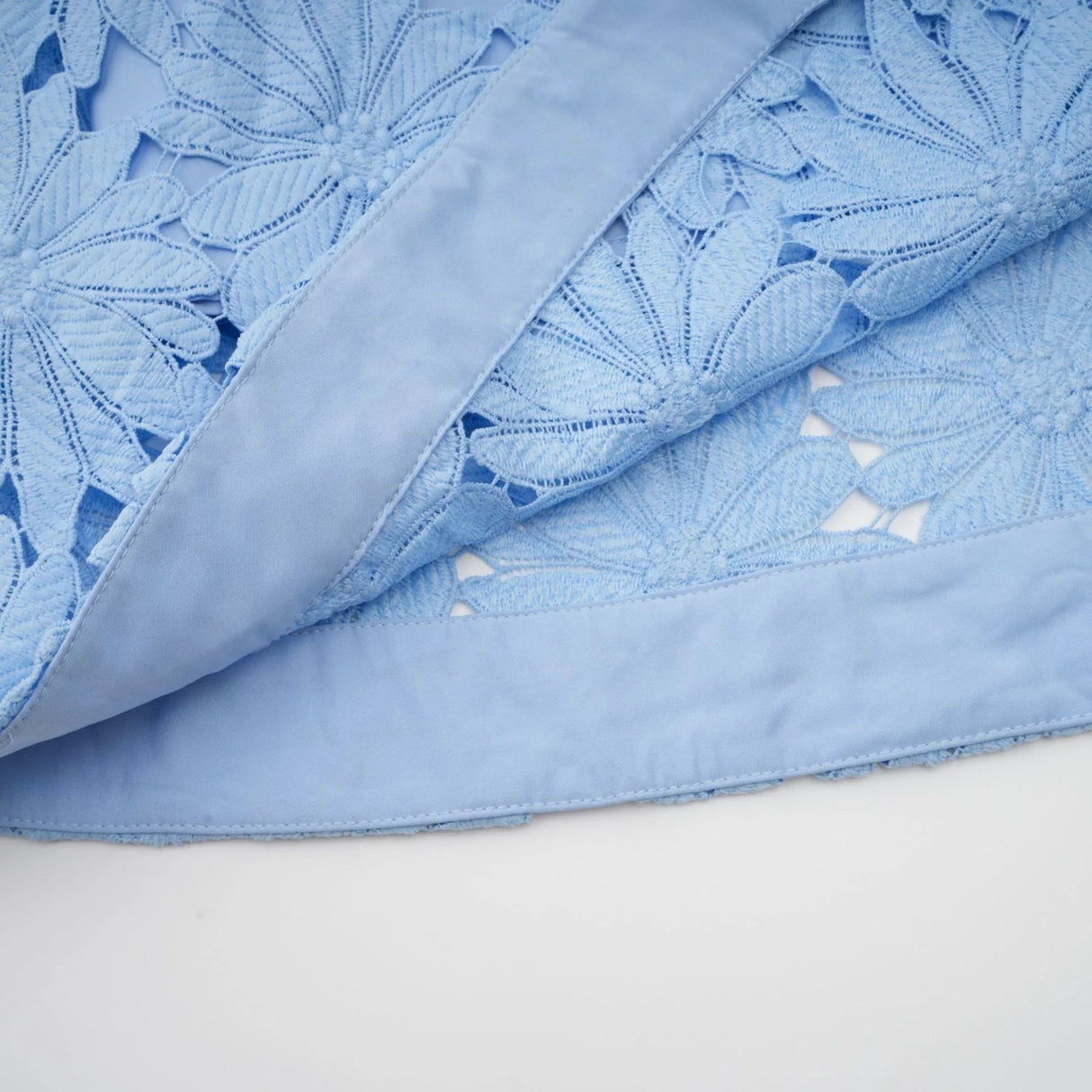 Mariuccia Top & Skirt Set Blue Guipure Lace Floral Cut - Out Scallop Trim Calf - Length