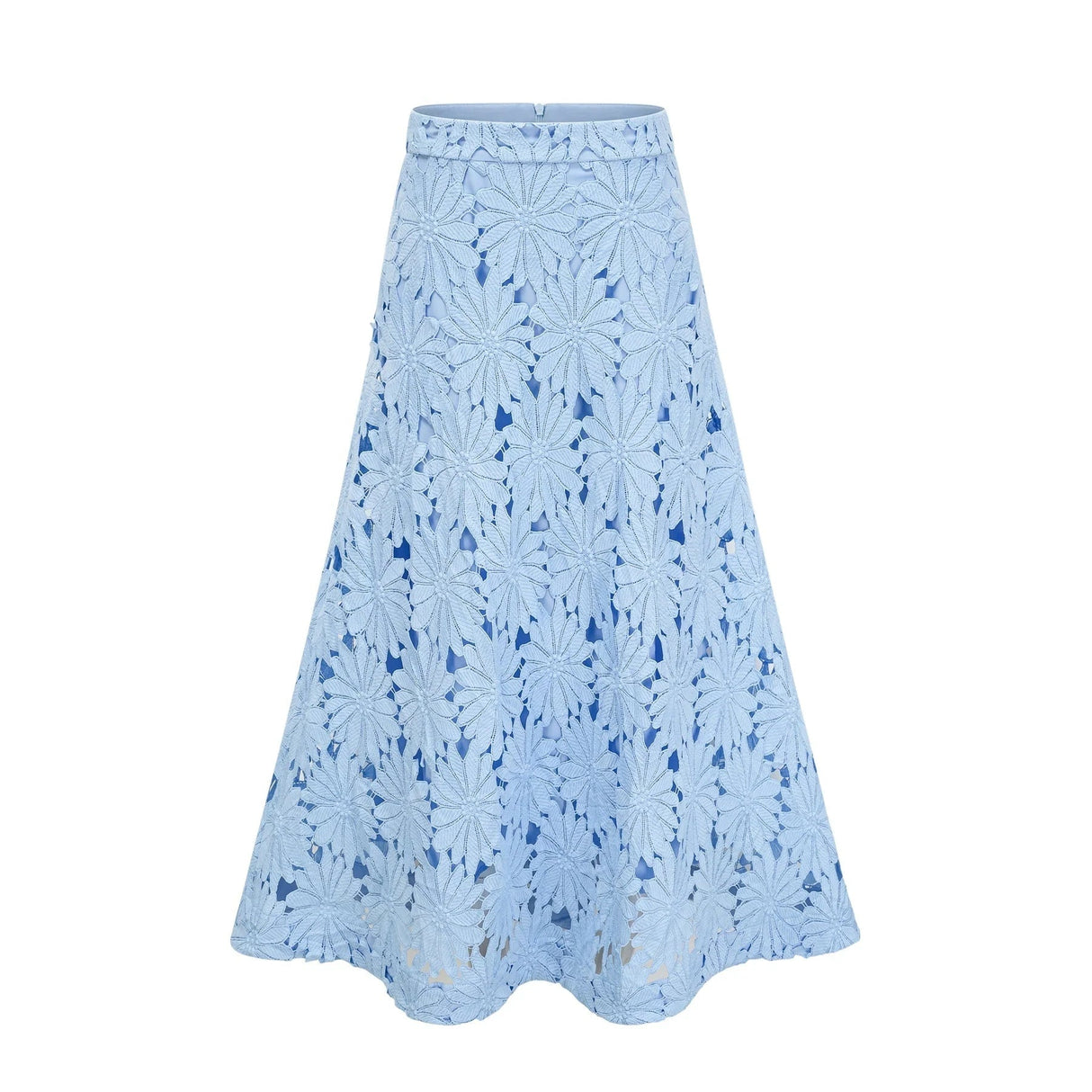 Mariuccia Top & Skirt Set Blue Guipure Lace Floral Cut - Out Scallop Trim Calf - Length