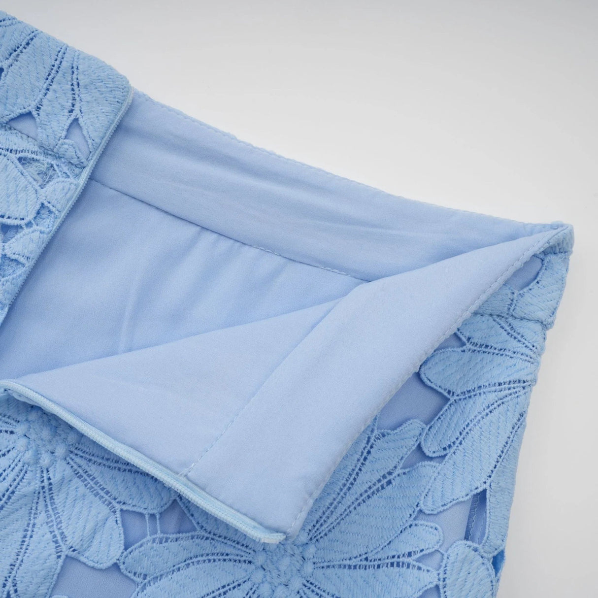 Mariuccia Top & Skirt Set Blue Guipure Lace Floral Cut - Out Scallop Trim Calf - Length