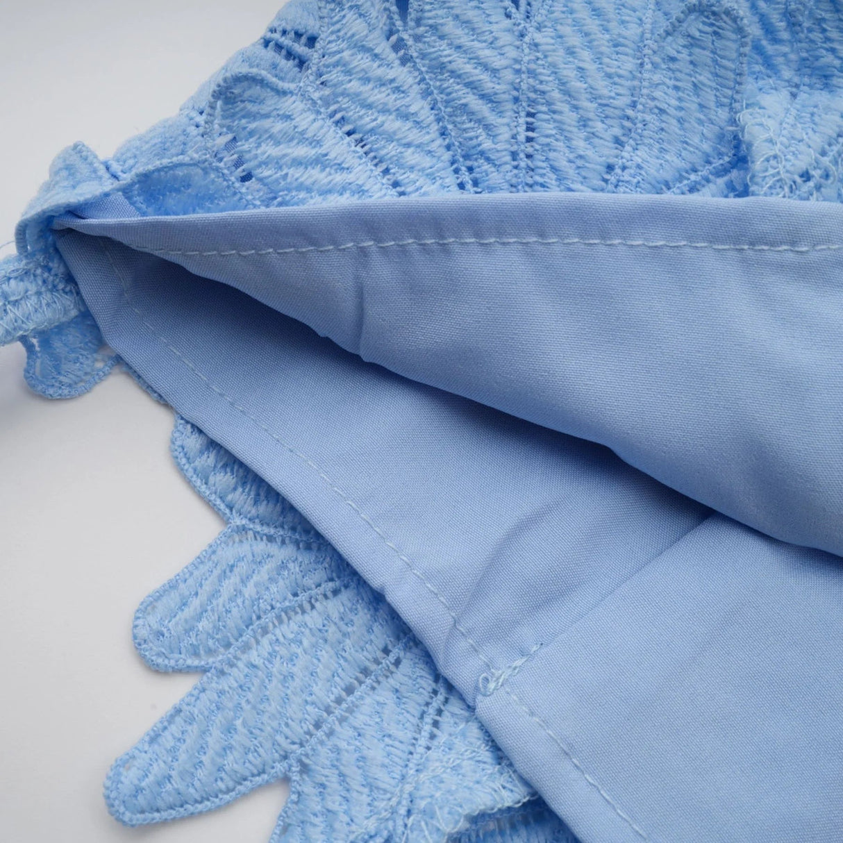 Mariuccia Top & Skirt Set Blue Guipure Lace Floral Cut - Out Scallop Trim Calf - Length