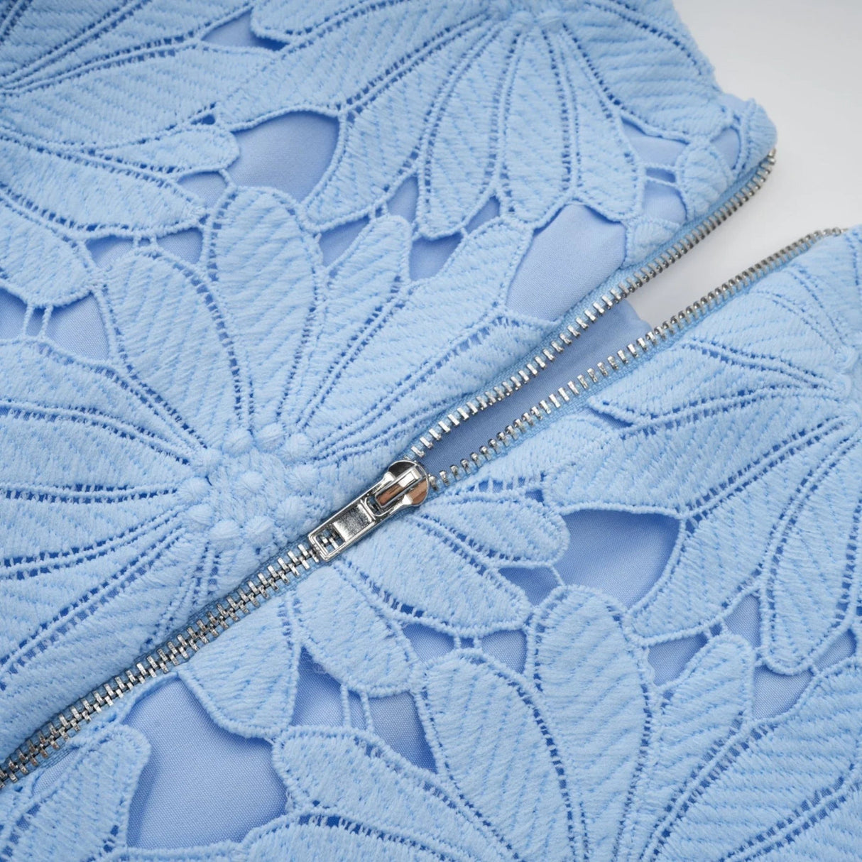 Mariuccia Top & Skirt Set Blue Guipure Lace Floral Cut - Out Scallop Trim Calf - Length