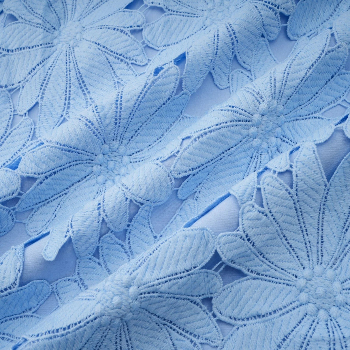 Mariuccia Top & Skirt Set Blue Guipure Lace Floral Cut - Out Scallop Trim Calf - Length