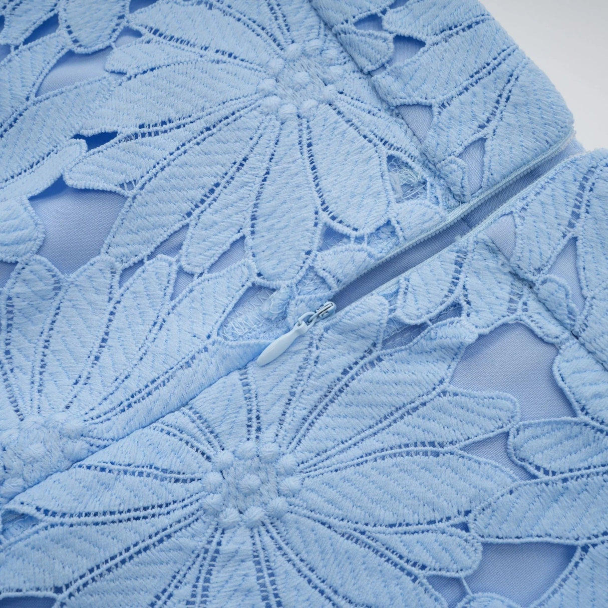 Mariuccia Top & Skirt Set Blue Guipure Lace Floral Cut - Out Scallop Trim Calf - Length