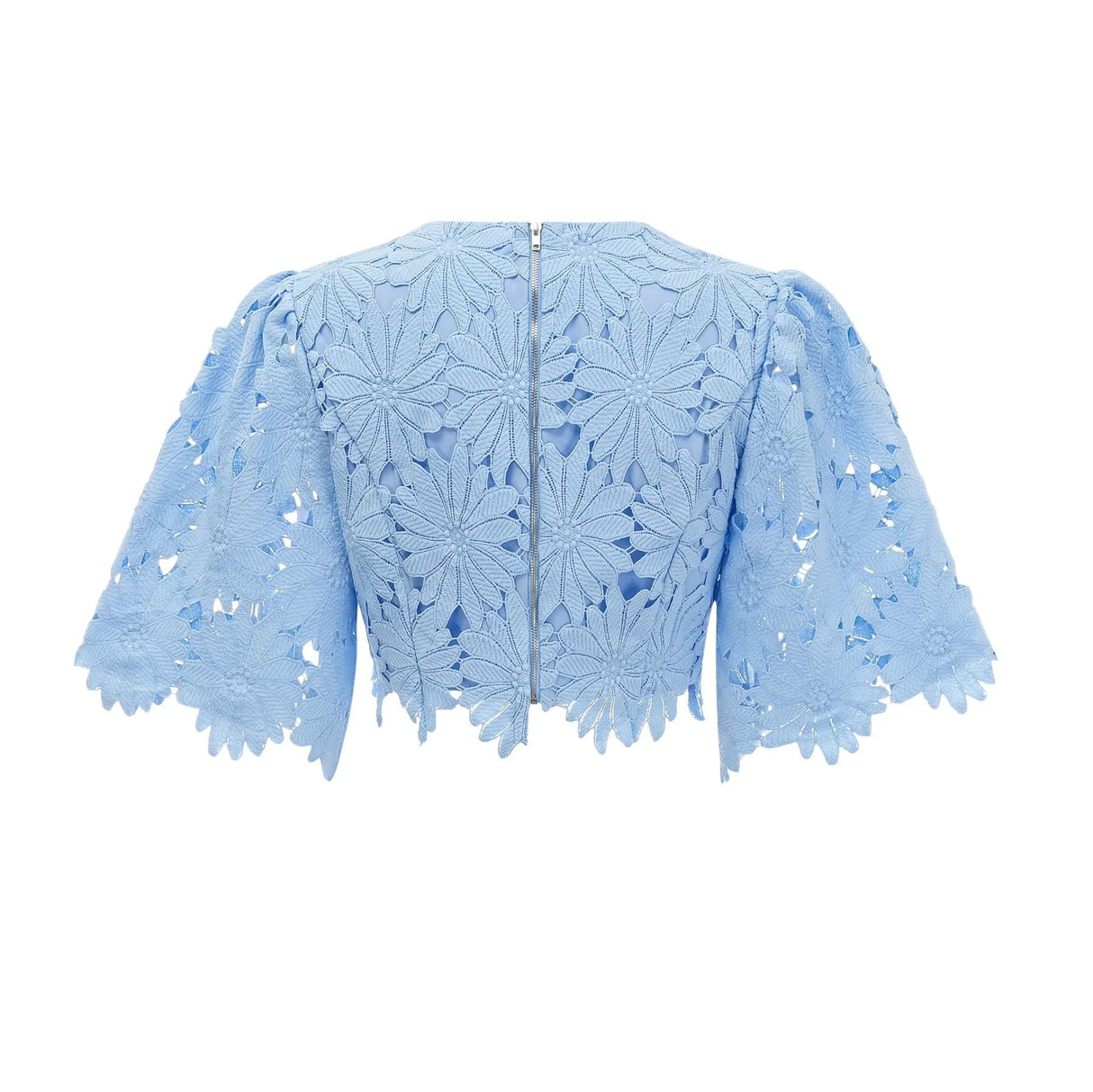 Mariuccia Top & Skirt Set Blue Guipure Lace Floral Cut - Out Scallop Trim Calf - Length