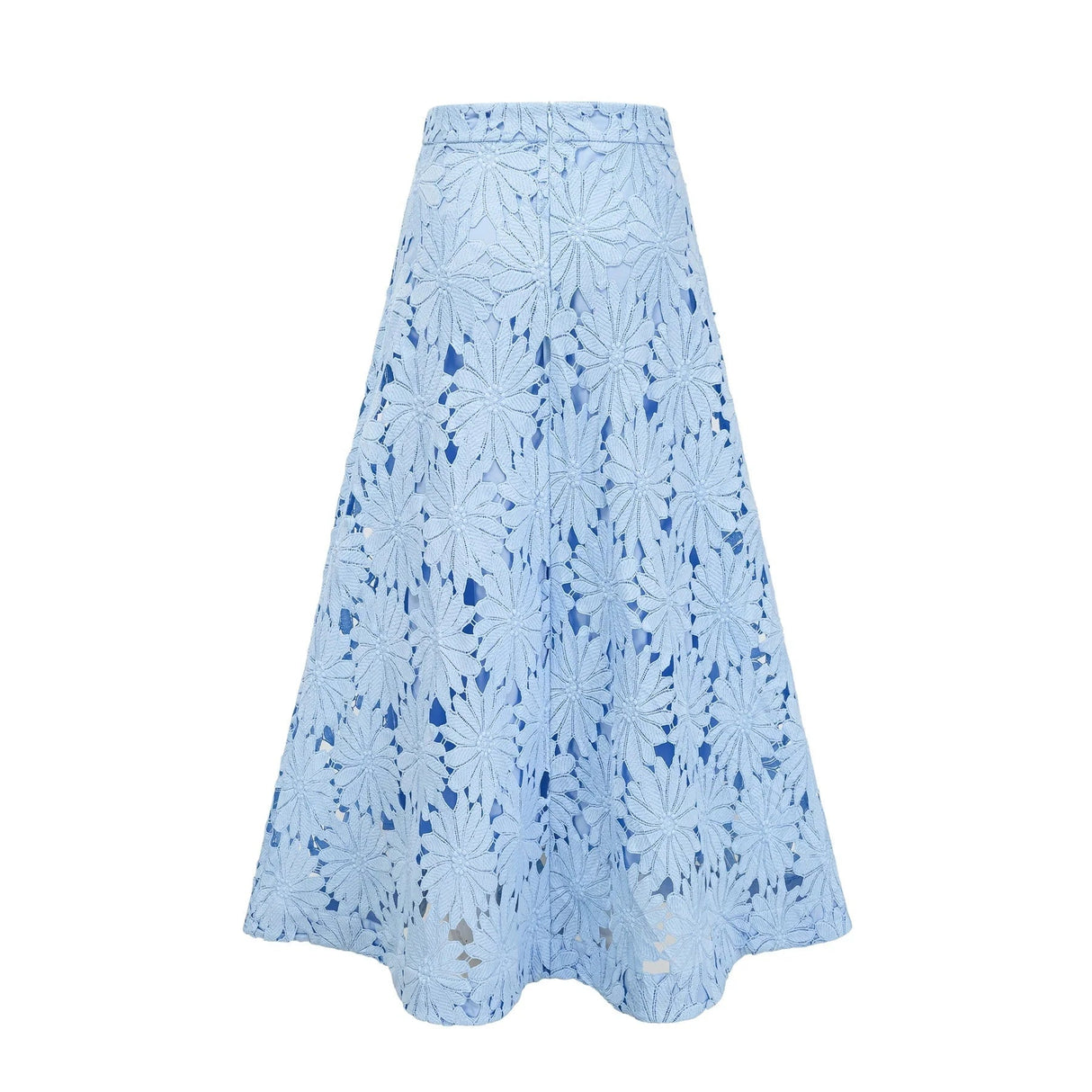 Mariuccia Top & Skirt Set Blue Guipure Lace Floral Cut - Out Scallop Trim Calf - Length