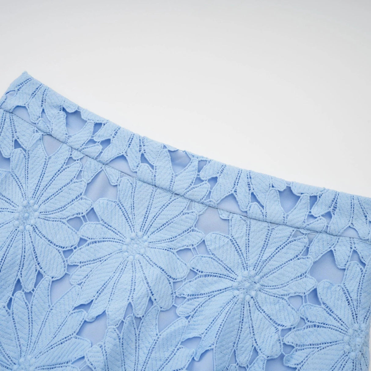 Mariuccia Top & Skirt Set Blue Guipure Lace Floral Cut - Out Scallop Trim Calf - Length