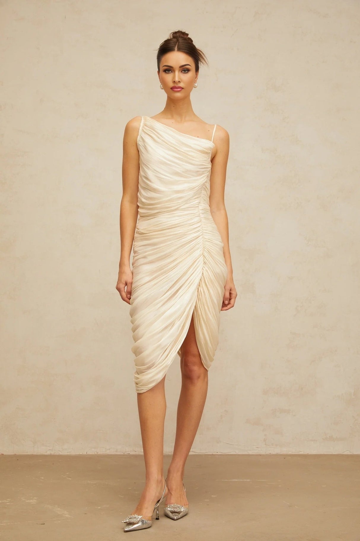 Marley Midi Dress Glossy Ruched Light - Yellow